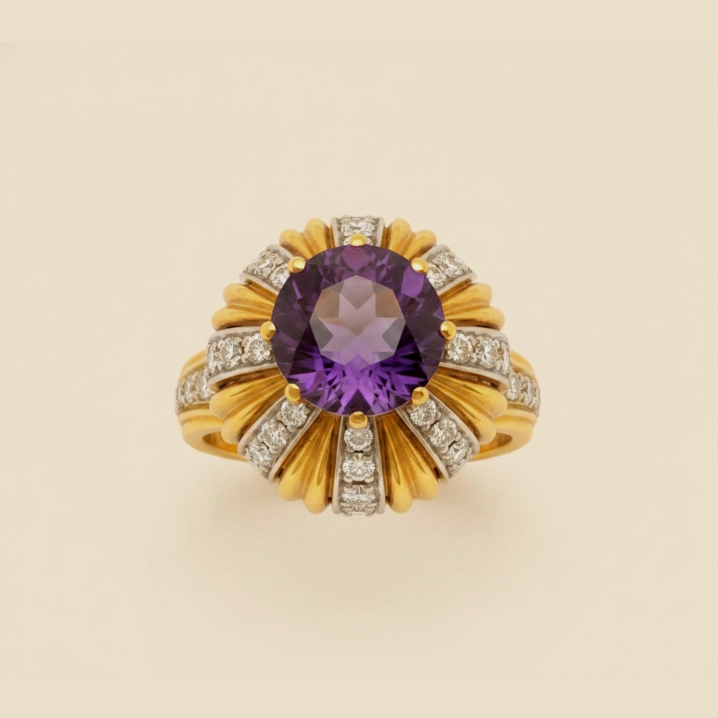 Yellow Gold Amethyst & Diamond Tower Cocktail Ring – Empire Diamond – view 2
