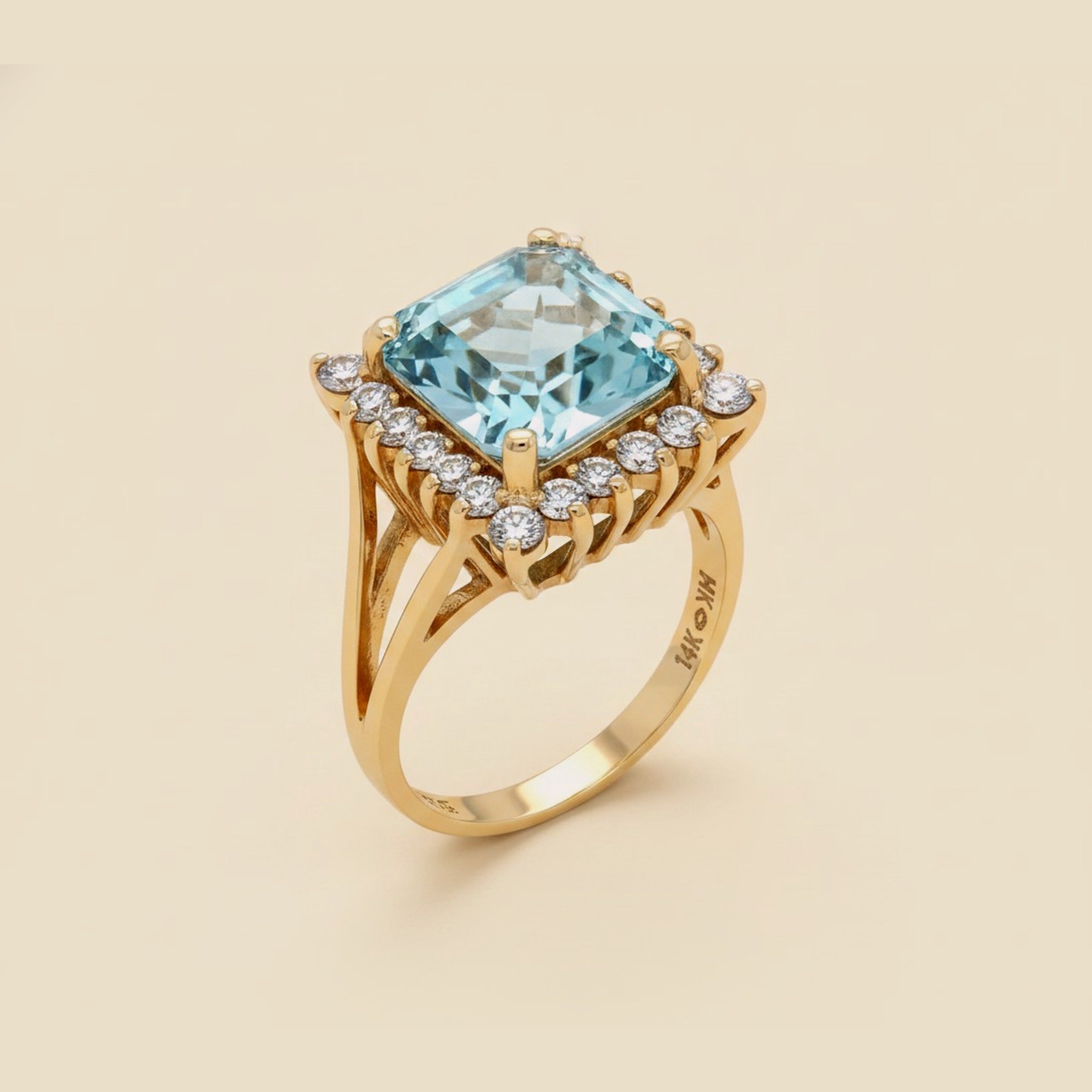 Yellow Gold Blue Topaz & Diamond Ring