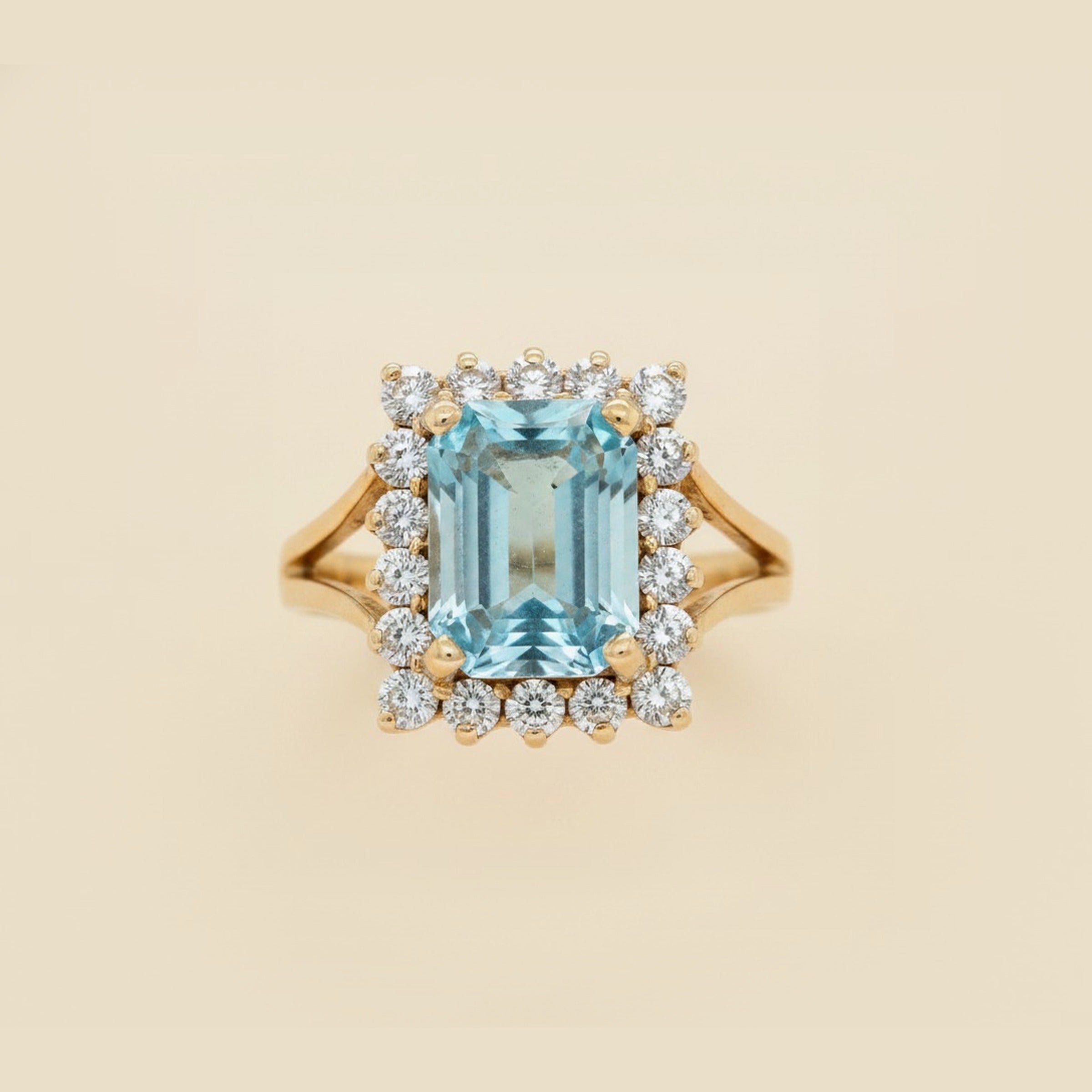 Yellow Gold Blue Topaz & Diamond Ring