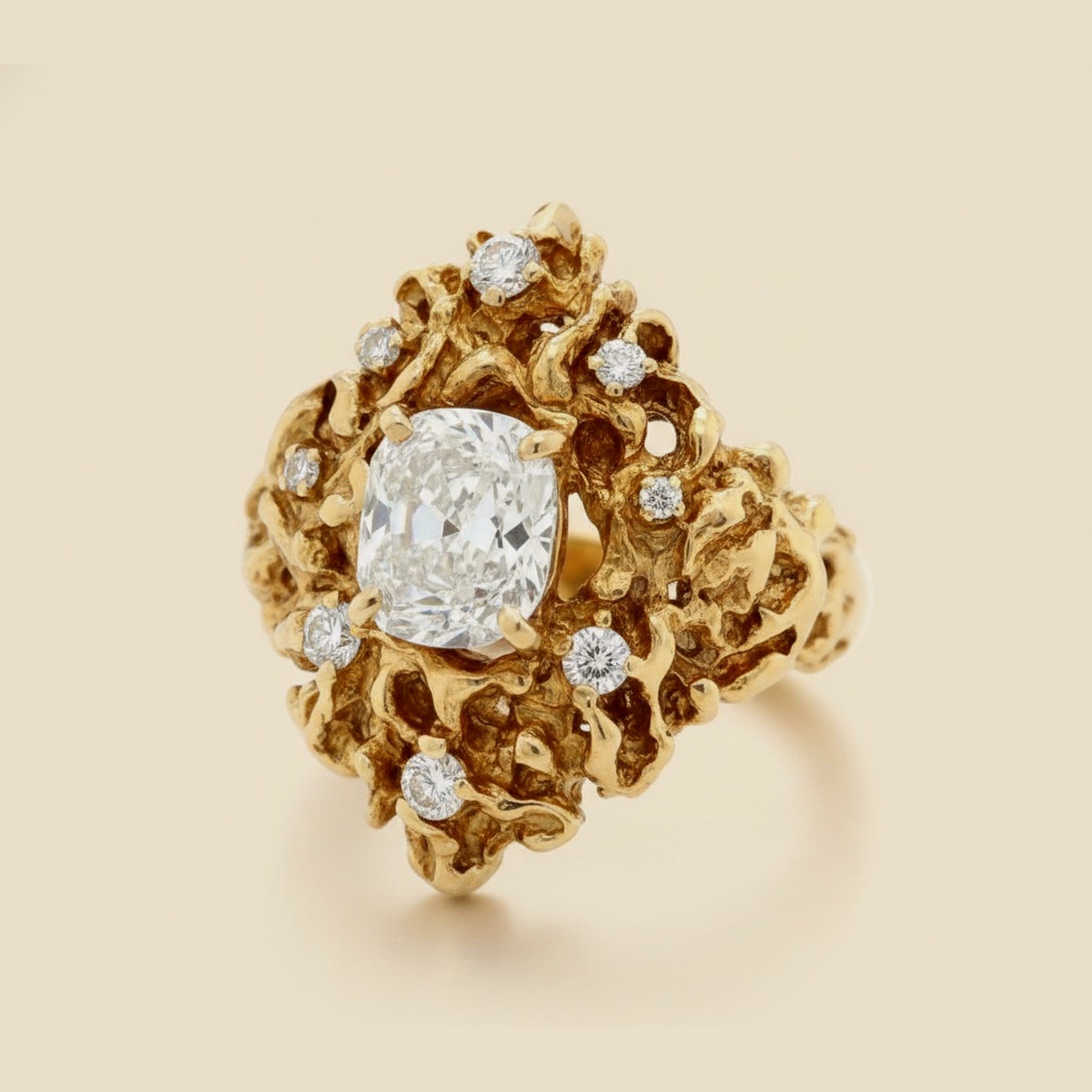 Yellow Gold Cushion Diamond Ring
