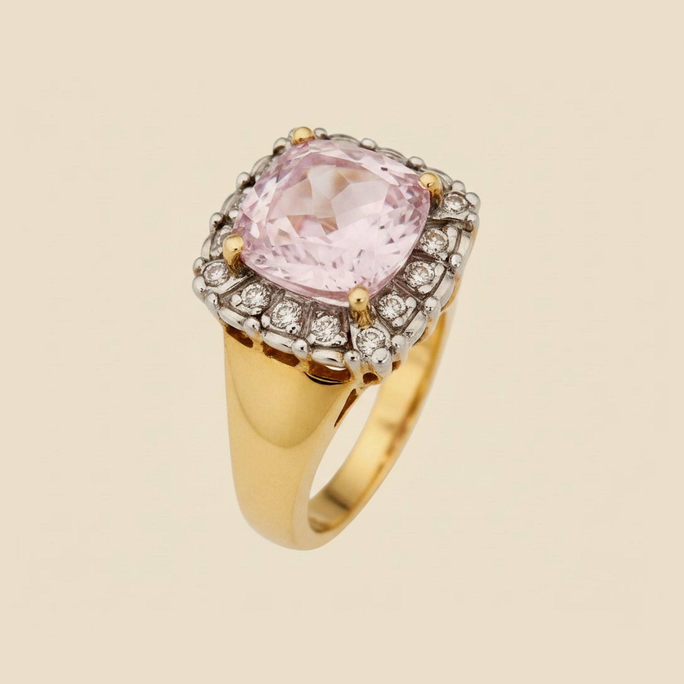 Yellow Gold Cushion Pink Quartz and Diamond Cocktail Ring – Empire Diamond