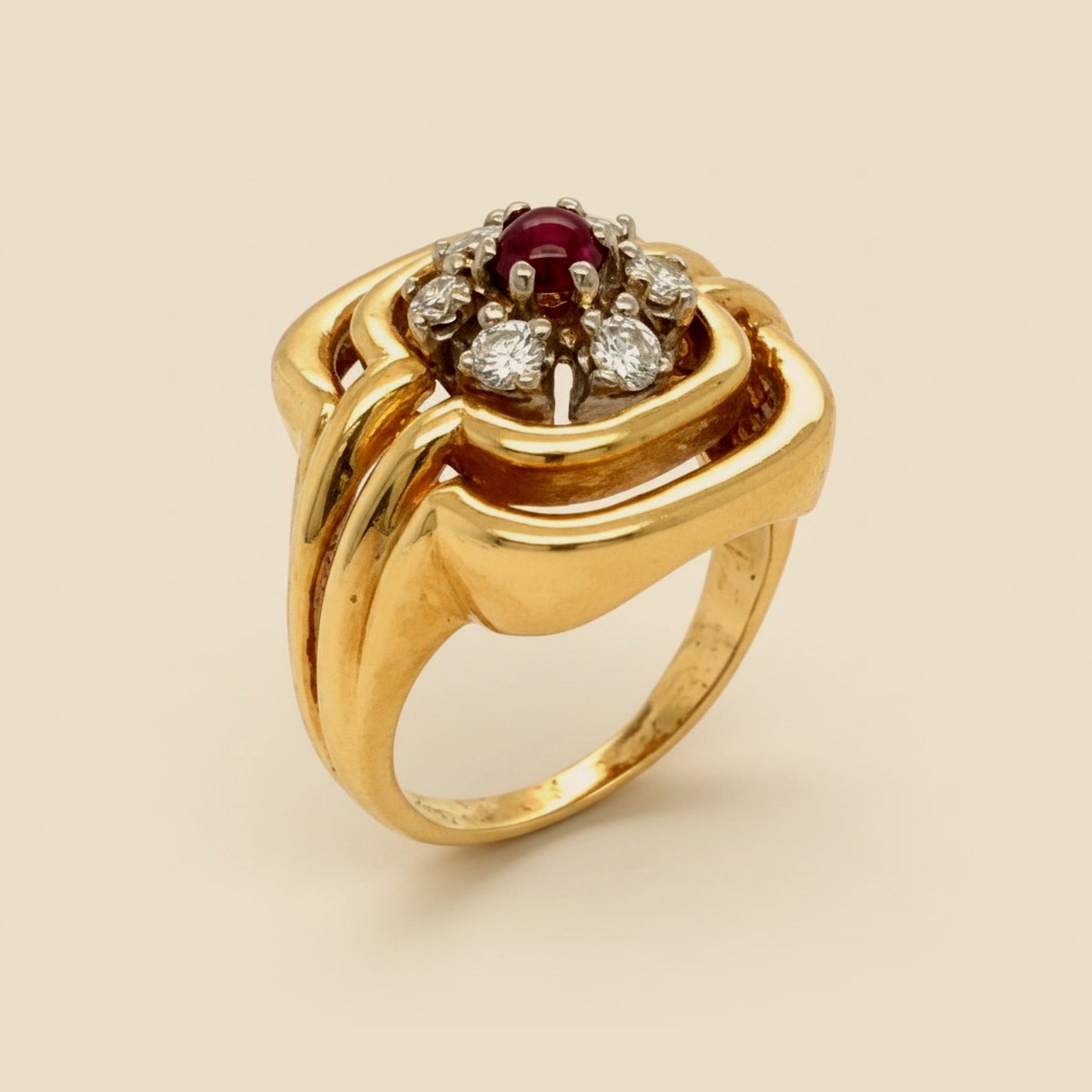 Yellow Gold Diamond and Cabachon Ruby Cocktail Ring – Empire Diamond