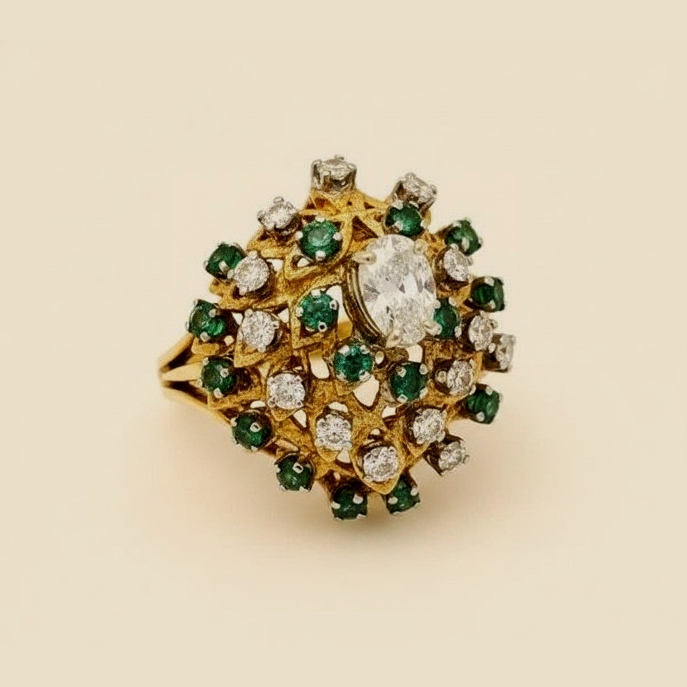 Yellow Gold Diamond and Emerald Cocktail Ring – Empire Diamond
