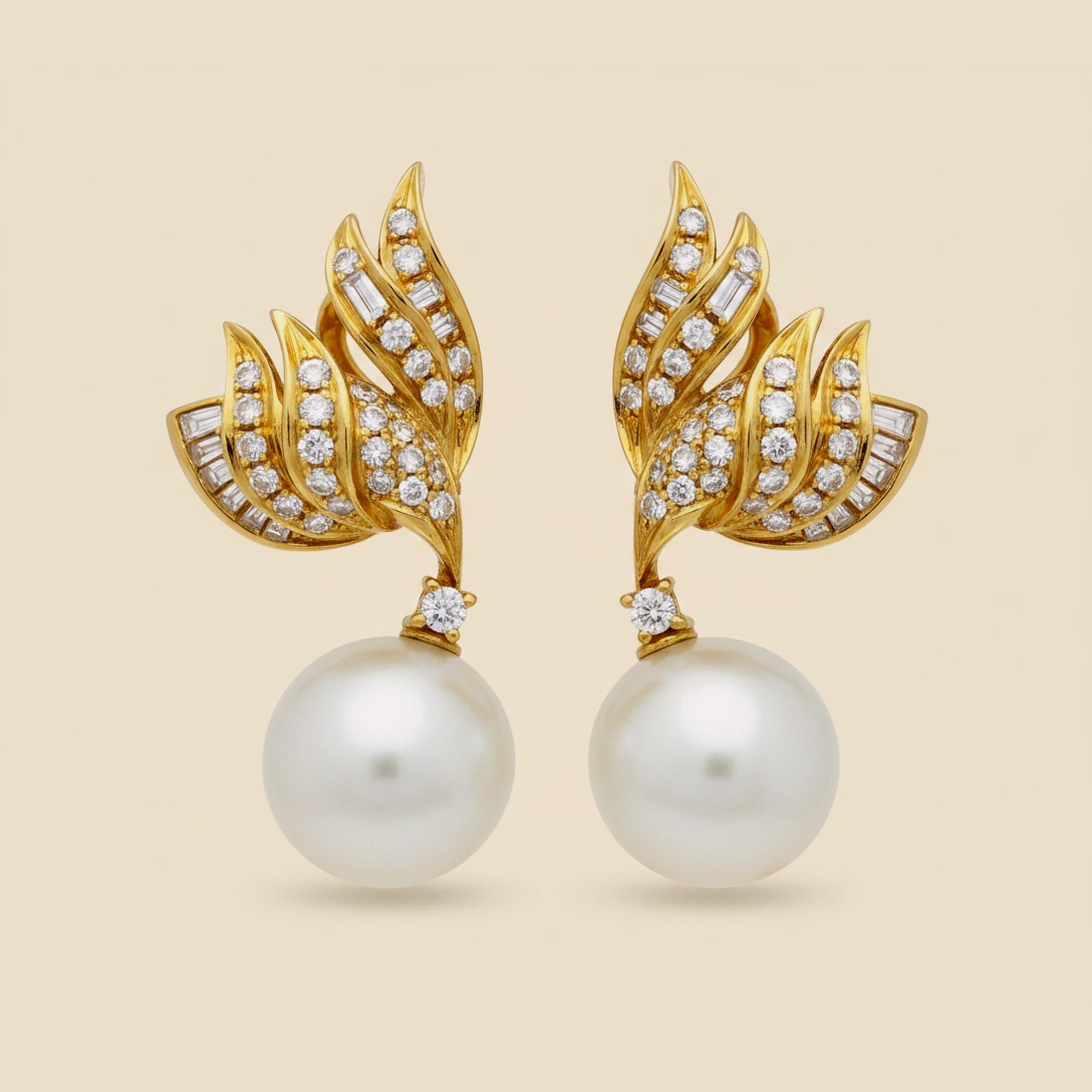 Yellow Gold Diamond Cluster and Pearl Drop Clipback Earrings – Empire Diamond