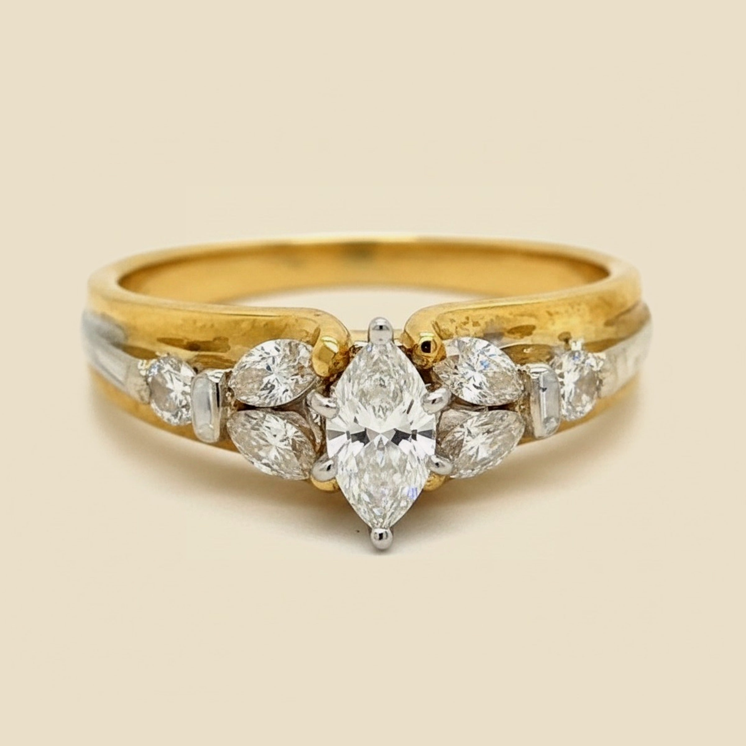Yellow Gold Diamond Engagement Ring with Center Marquise Diamond – Empire Diamond