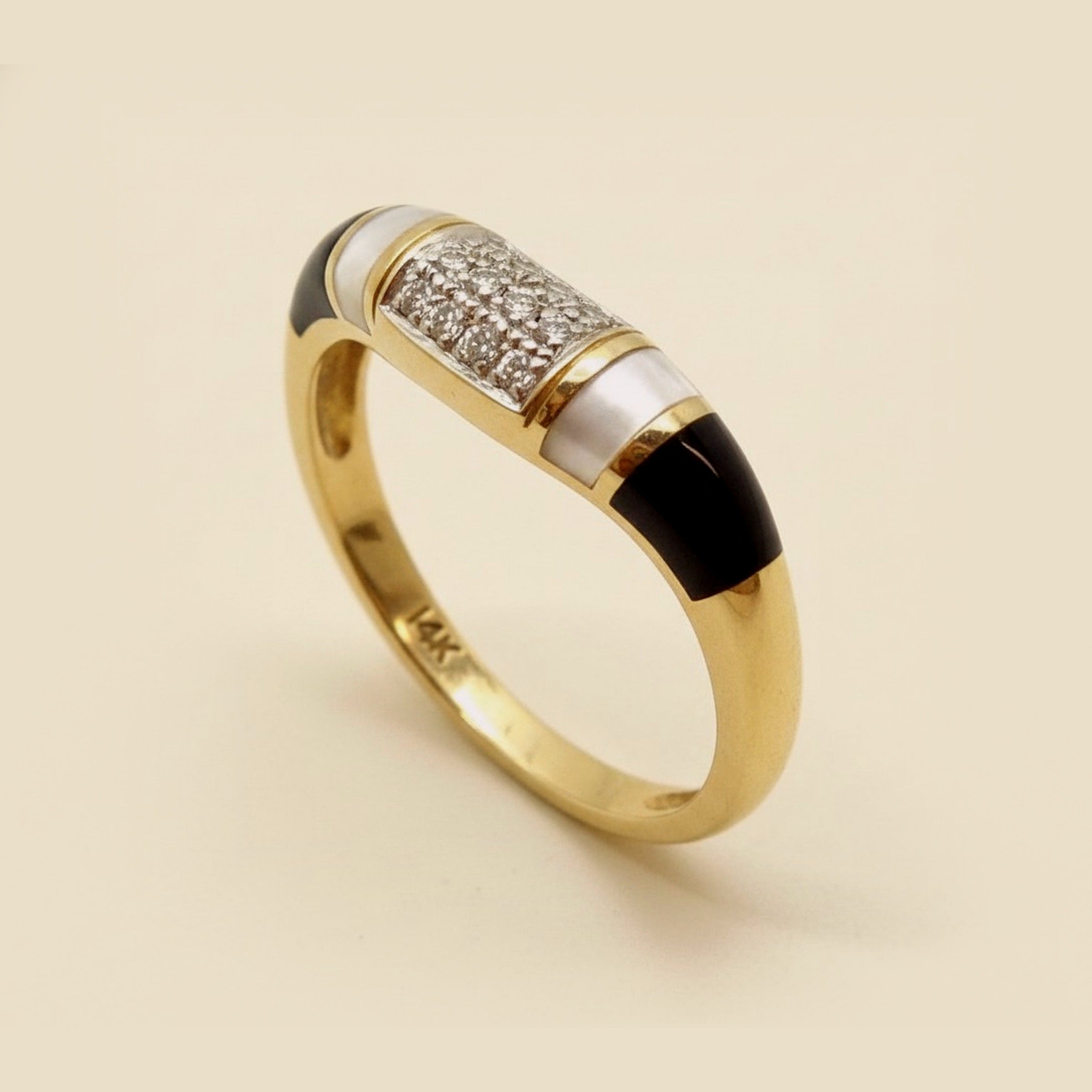 Yellow Gold DIamond, Onyx, and MOP Band Ring – Empire Diamond