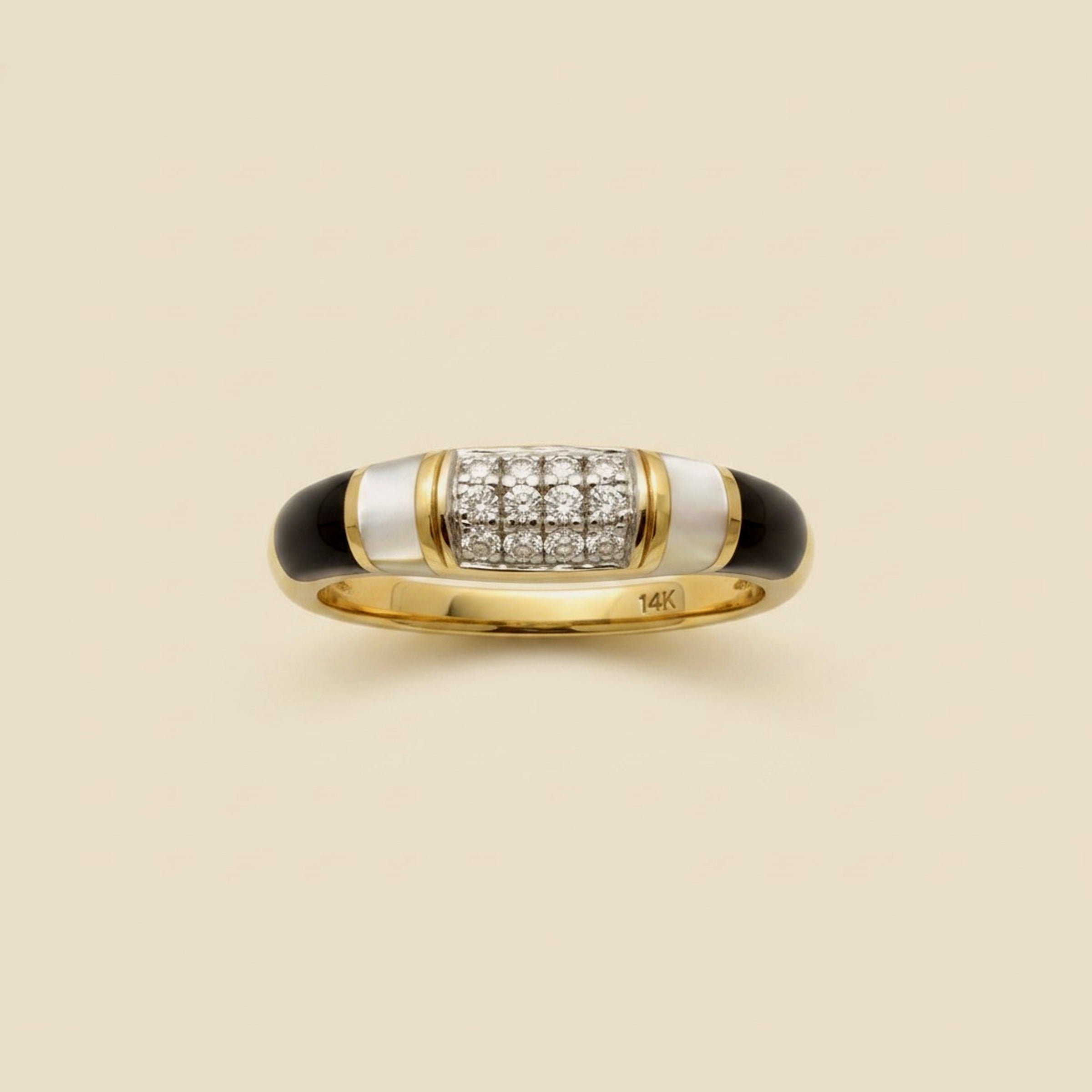 Yellow Gold DIamond, Onyx, and MOP Band Ring – Empire Diamond – view 2