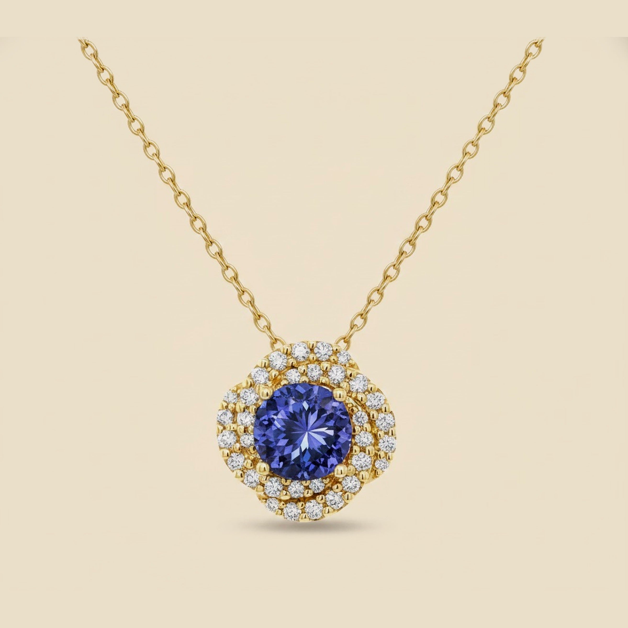 Yellow Gold Diamond & Tanzanite Pendant Necklace