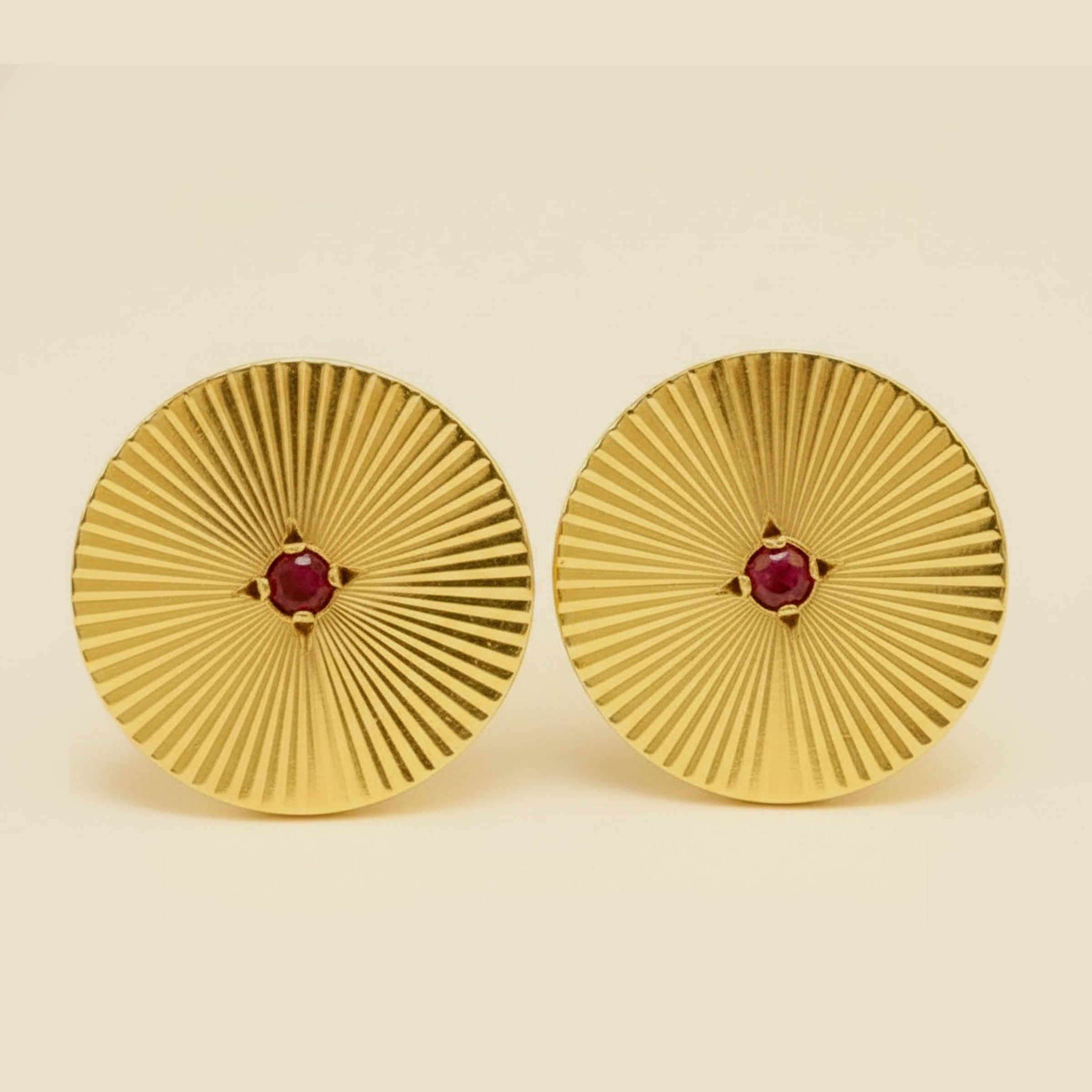 Yellow Gold Disc Cuff Links with Ruby Stones – Empire Diamond
