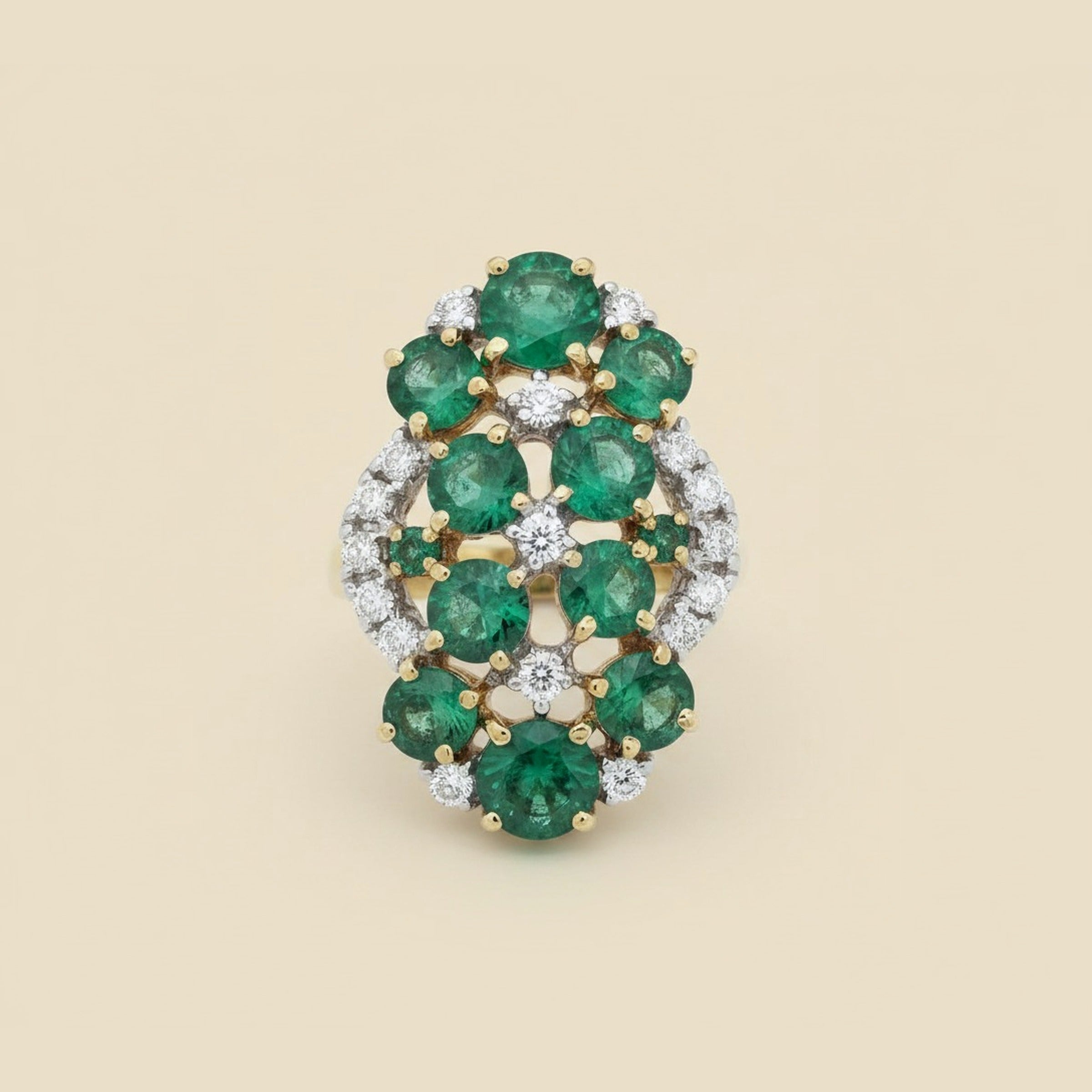Yellow Gold Emerald and Diamond Cluster Ring – Empire Diamond – view 2