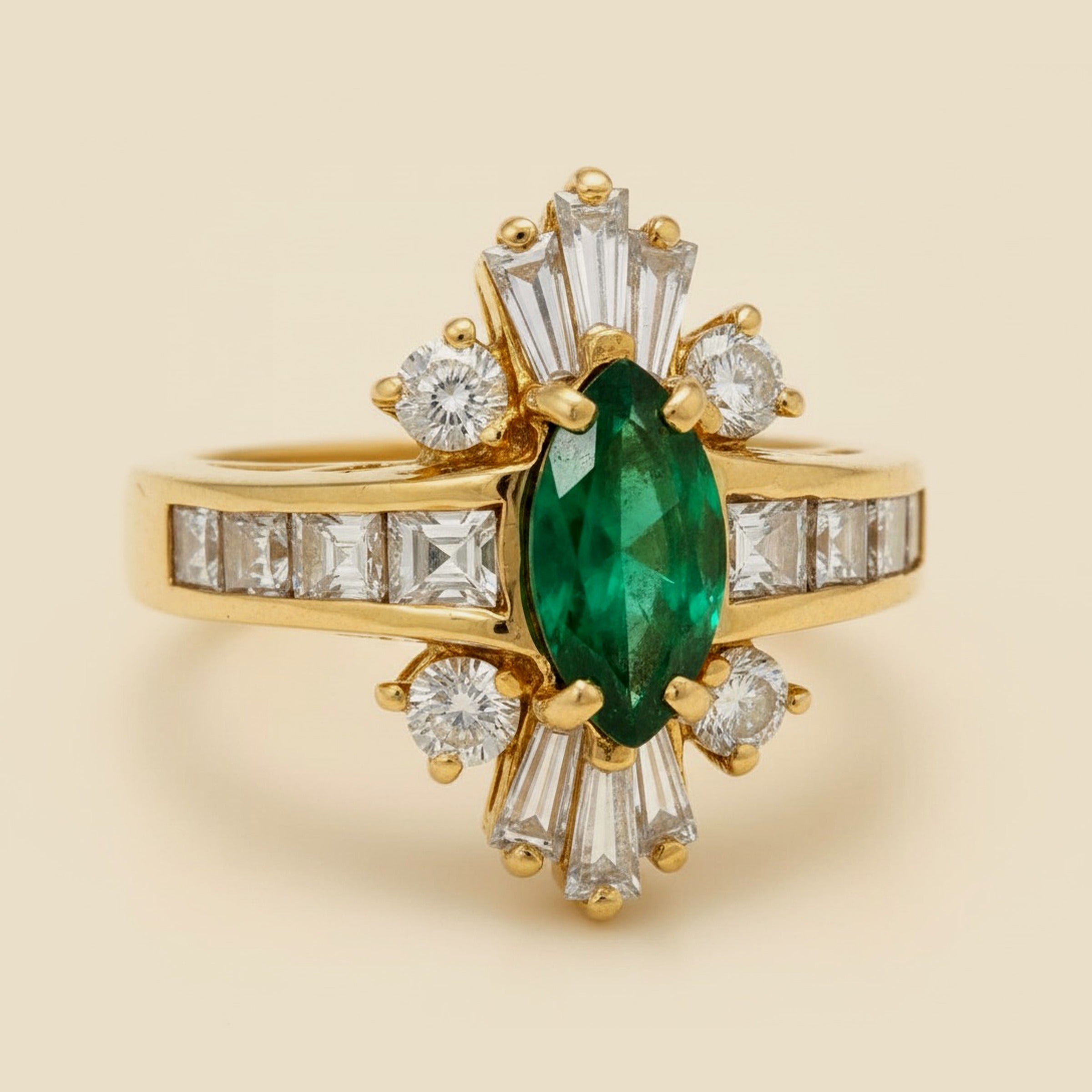 Yellow Gold Emerald & Diamond Cocktail Ring – Empire Diamond