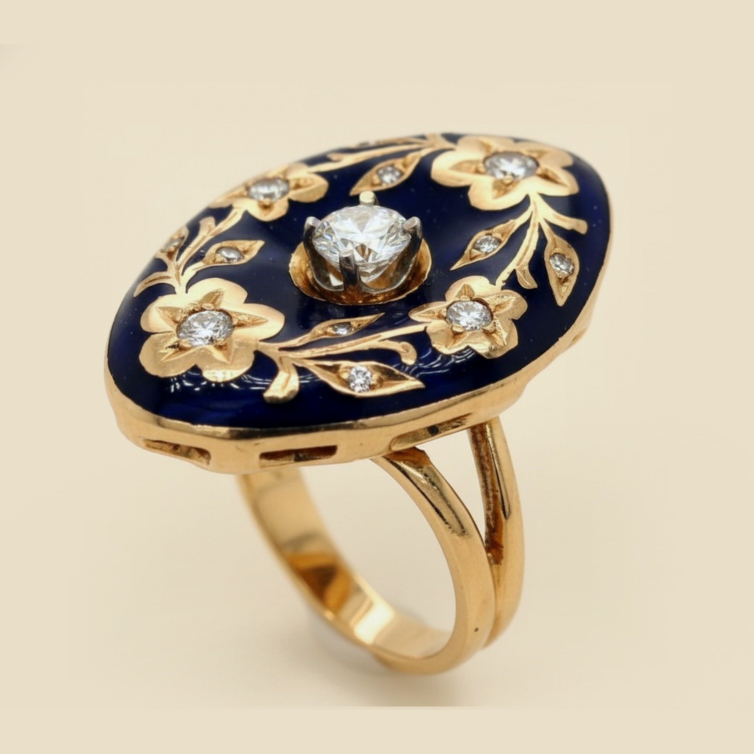 Yellow Gold Enamel Diamond Ring