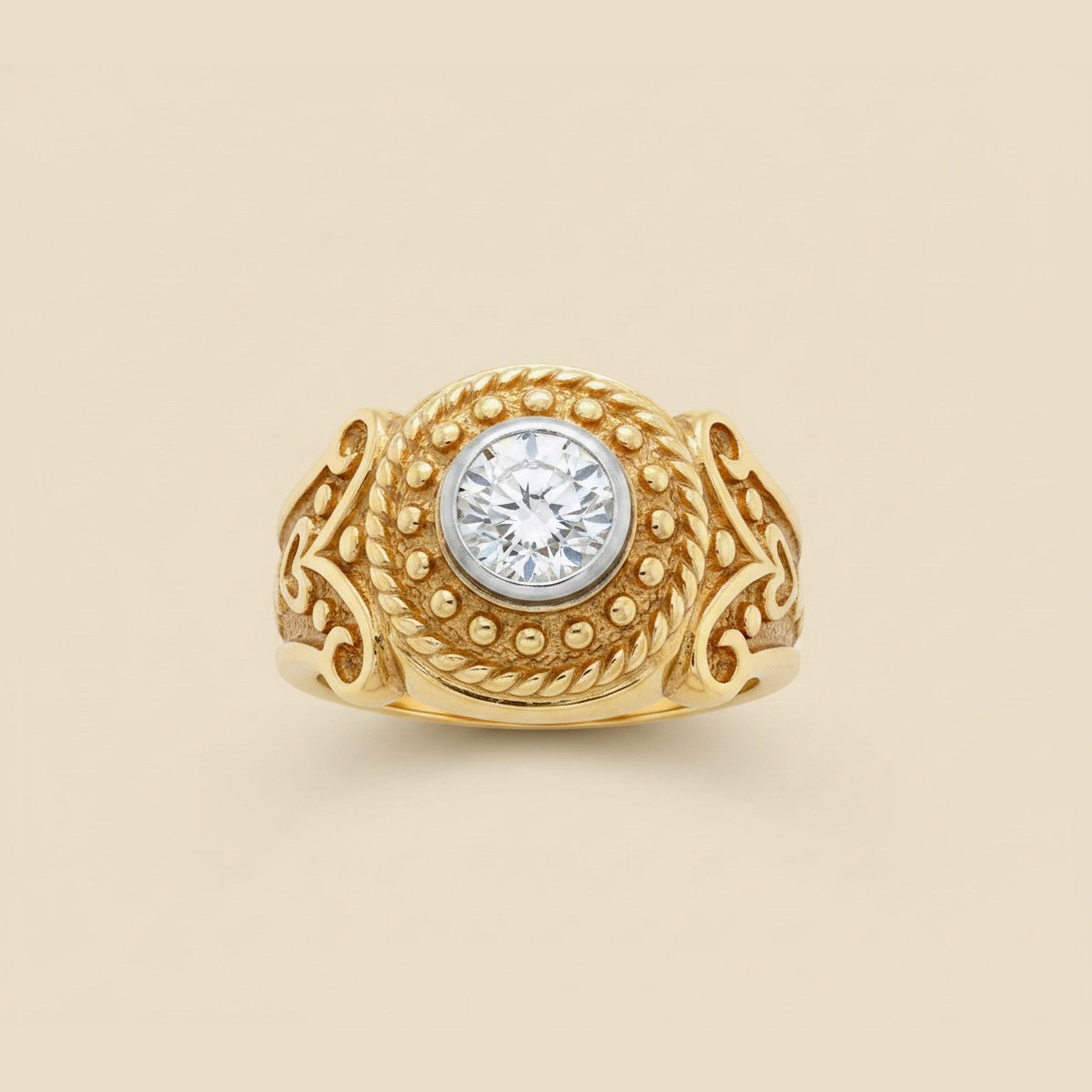 Yellow Gold Etruscan-Style Diamond Ring