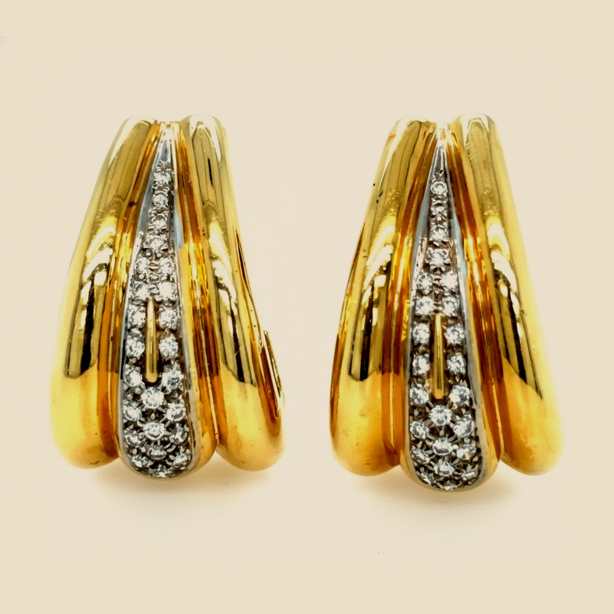 Yellow Gold Fancy Diamond "J" Hoop Earrings