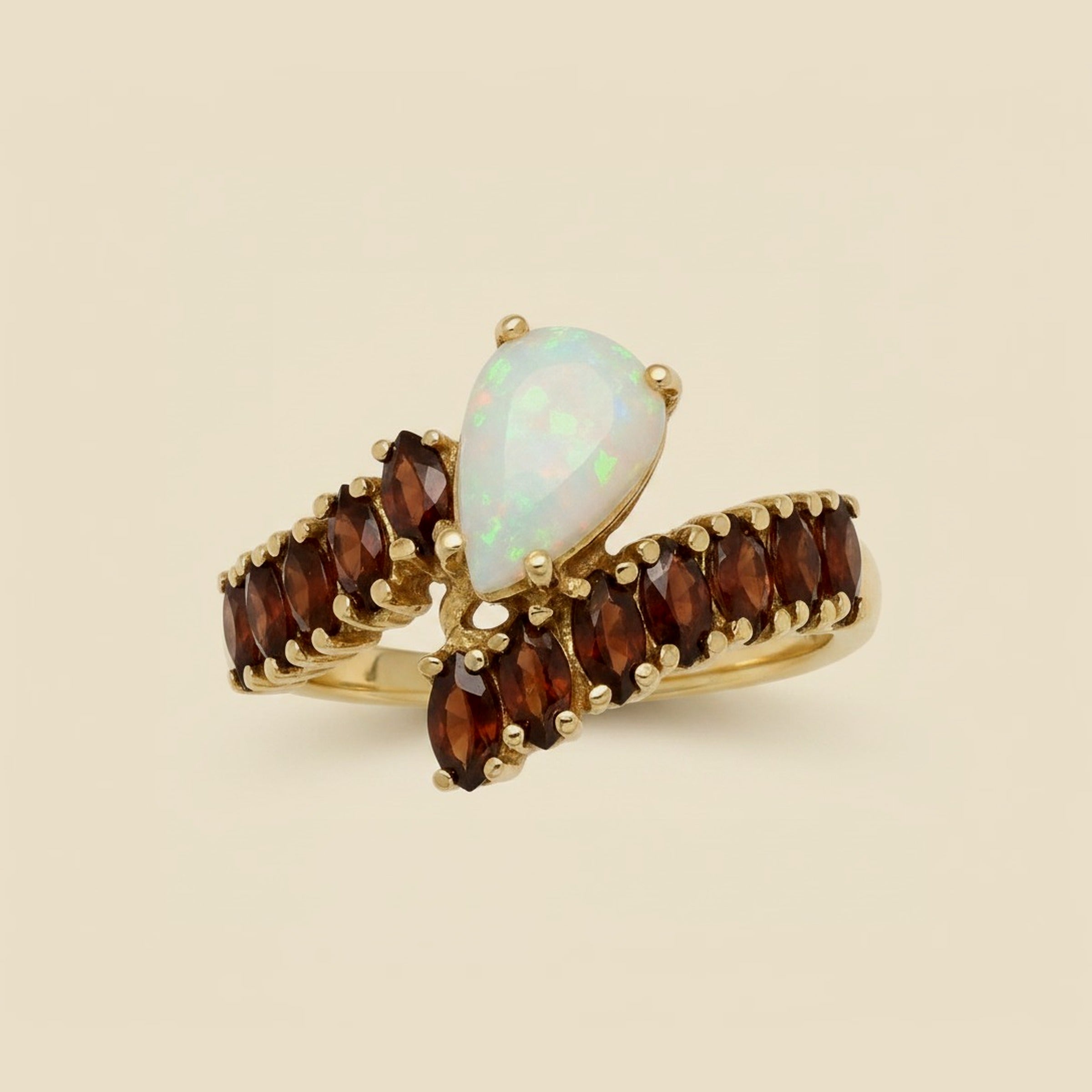 Yellow Gold Garnet & Opal Bypass Ring – Empire Diamond – view 2