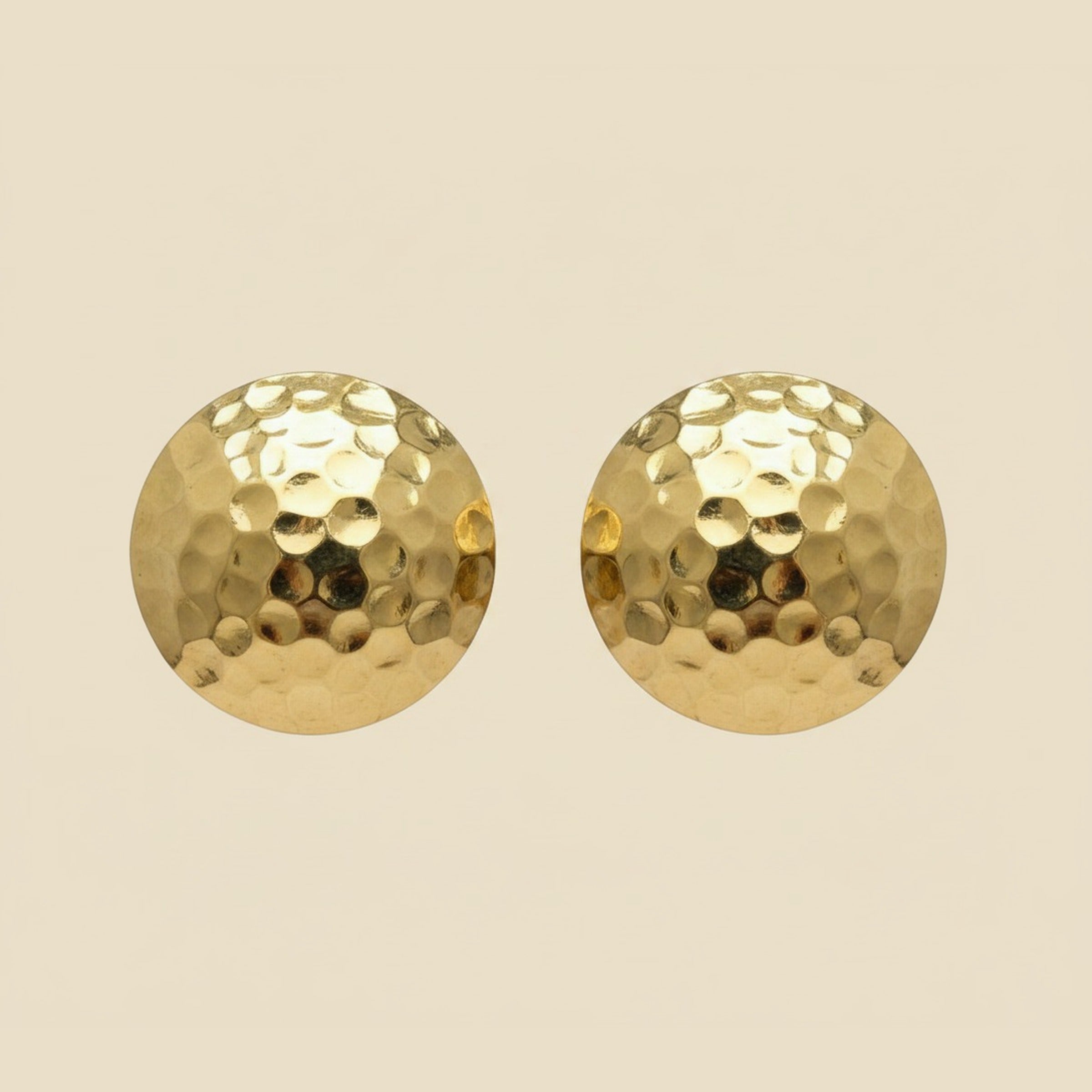 Yellow Gold Hammered Disc Earrings