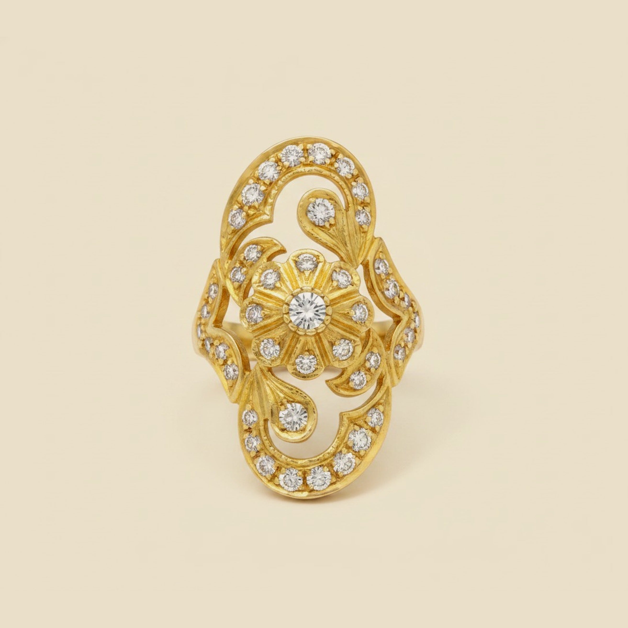 Yellow Gold Hand-Made Diamond Dinner Ring – Empire Diamond – view 2