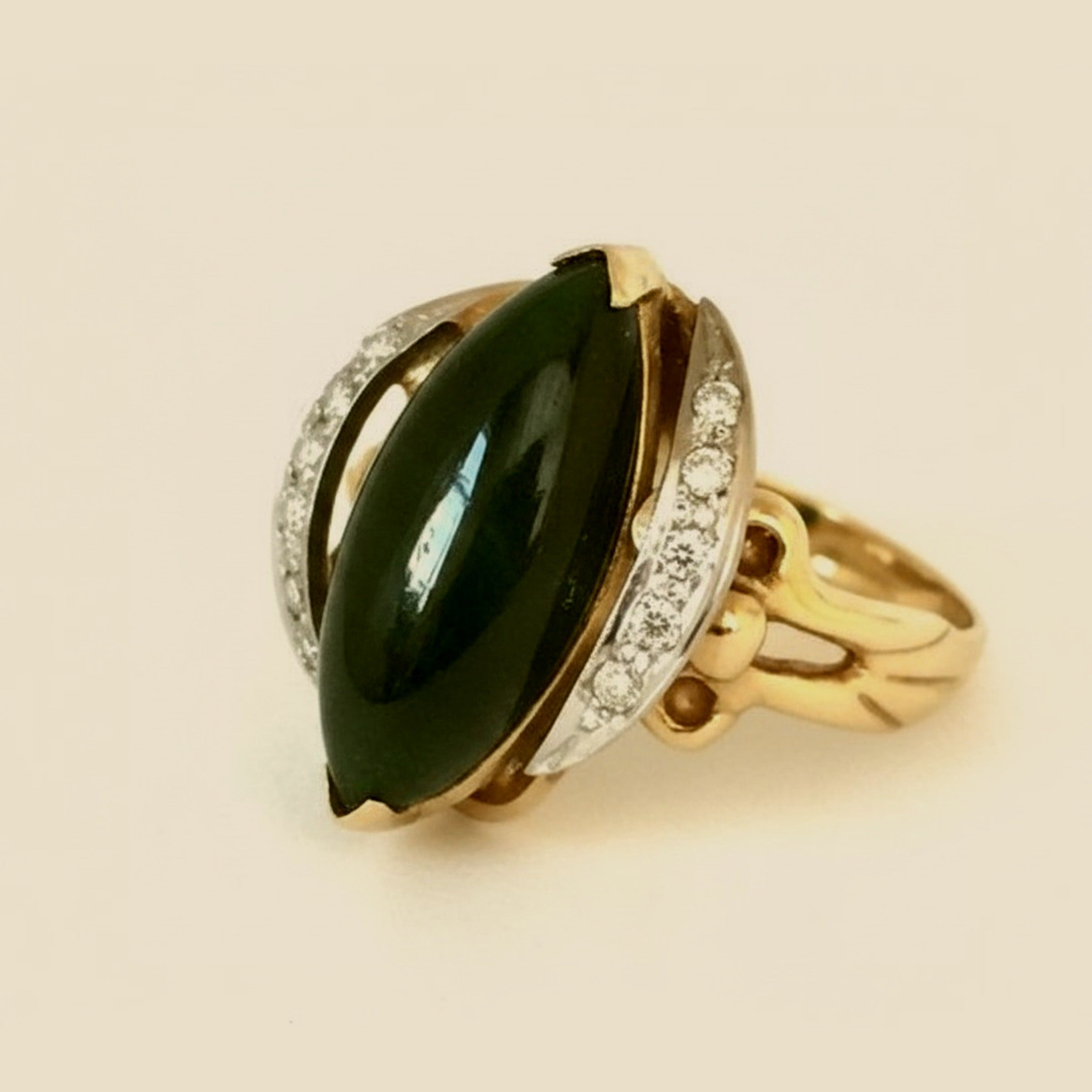 Yellow Gold Jade & Diamond Cocktail Ring – Empire Diamond