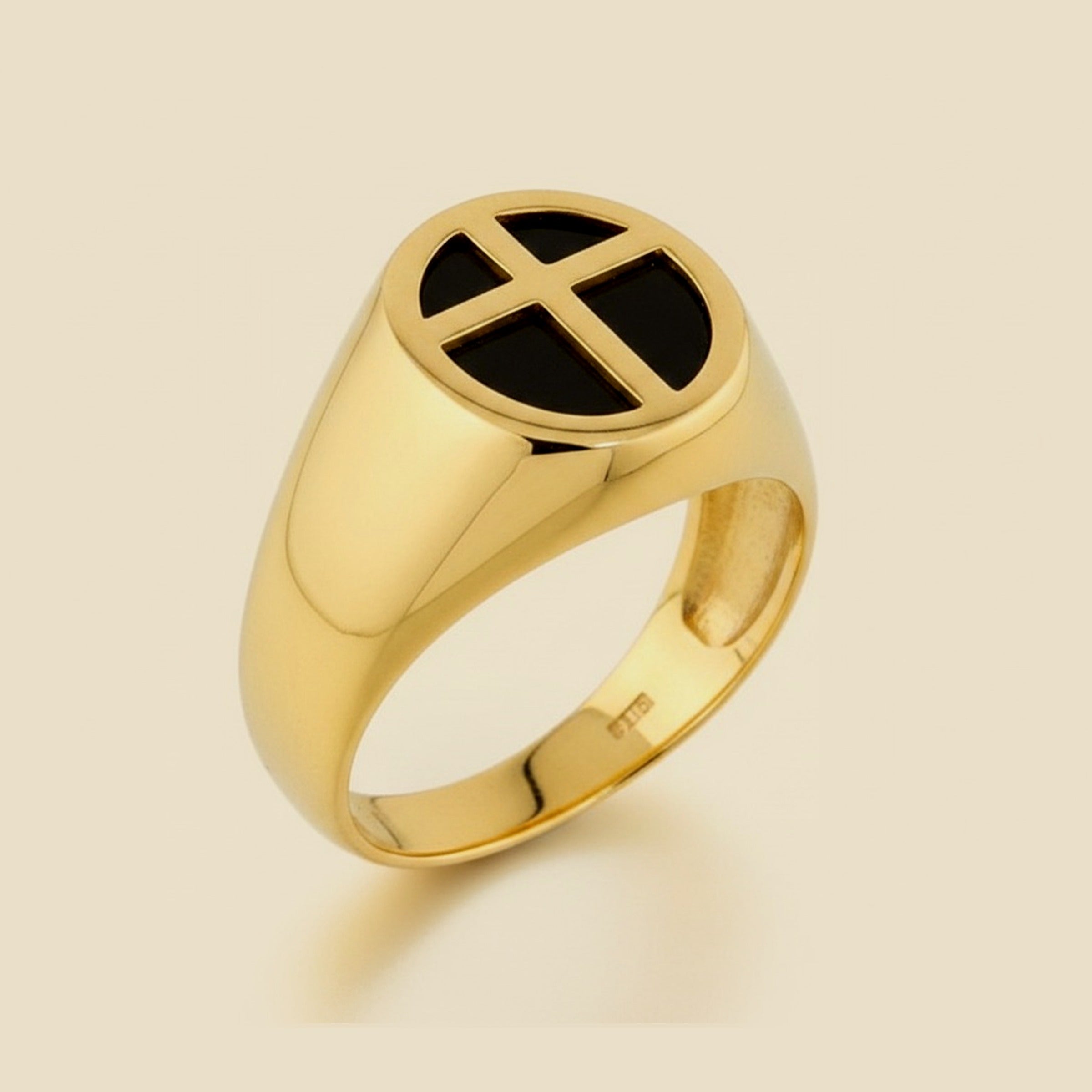 Yellow Gold Jade Ring covered by a Cross – Empire Diamond