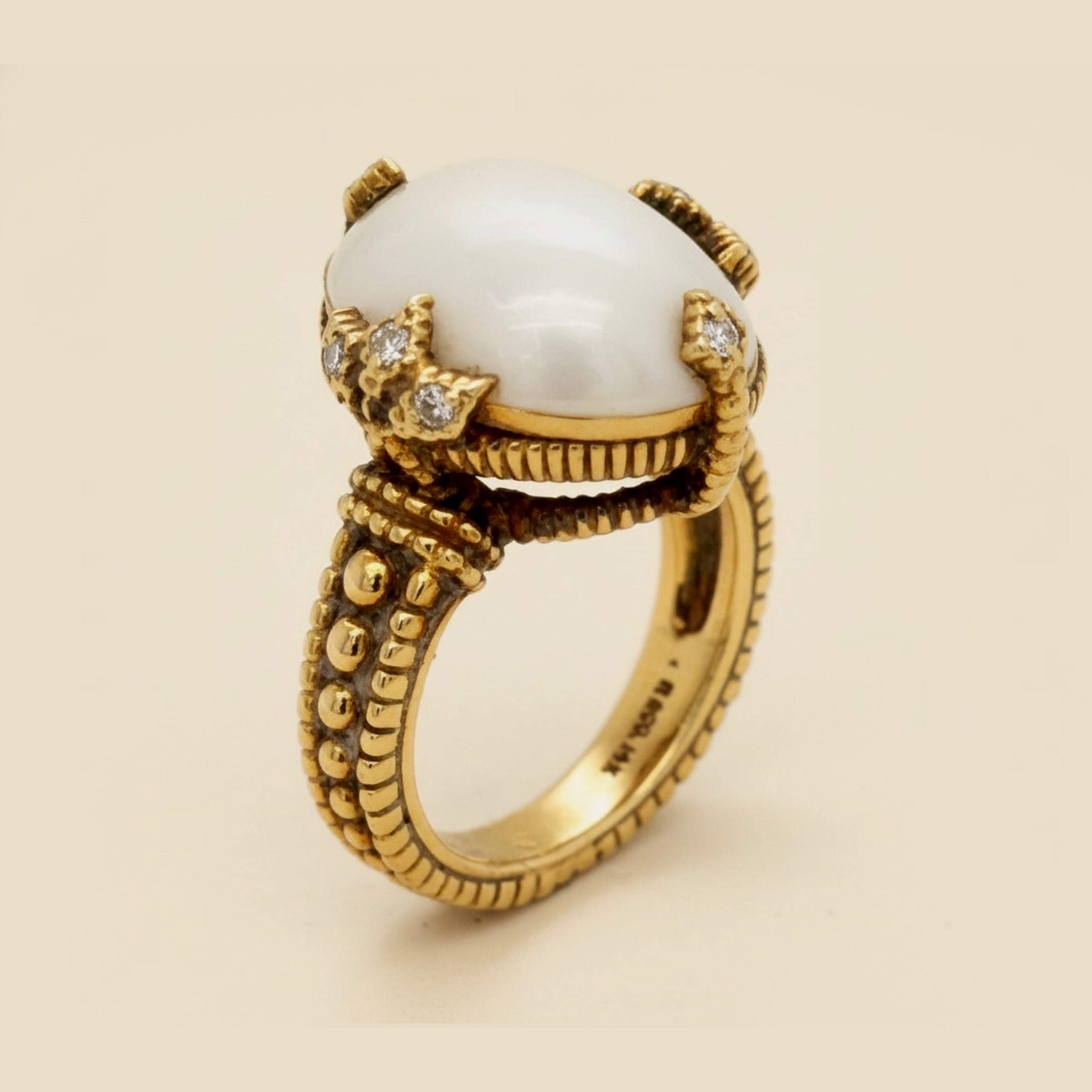 Yellow Gold Mabe Pearl & Diamond Cocktail Ring – Empire Diamond