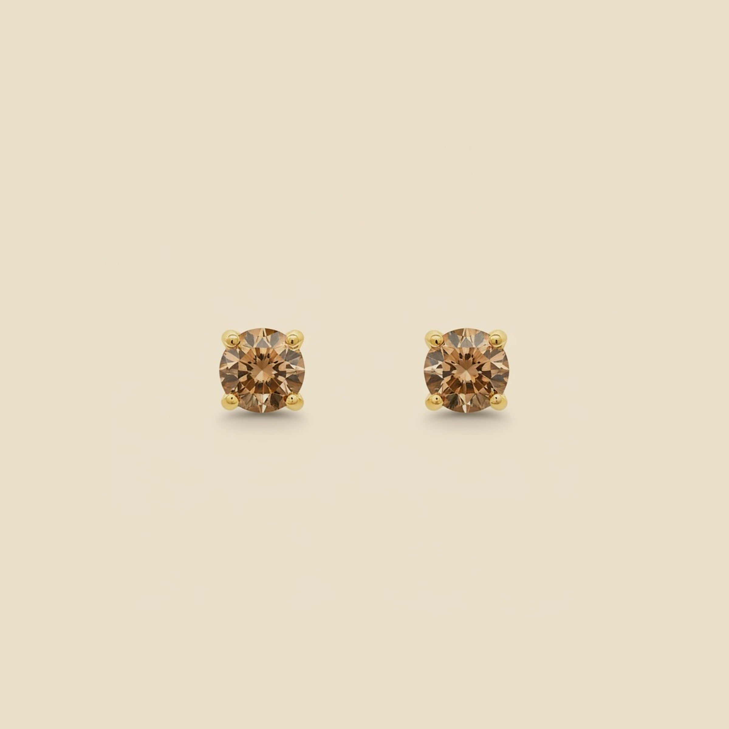 Yellow Gold Mounting with Natural Golden Brown Diamond Studs