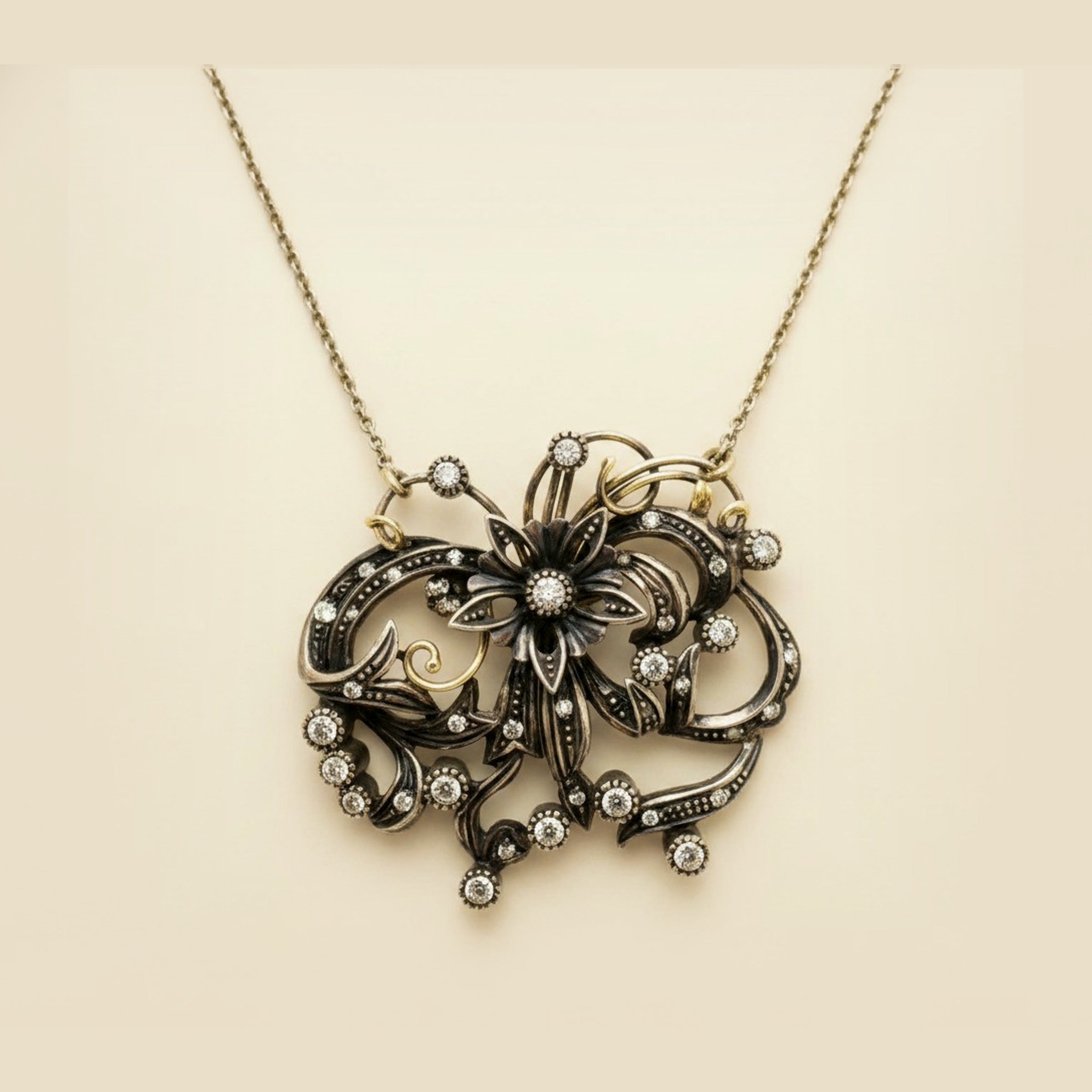 Yellow Gold on Silver Rose Cut Diamond Necklace