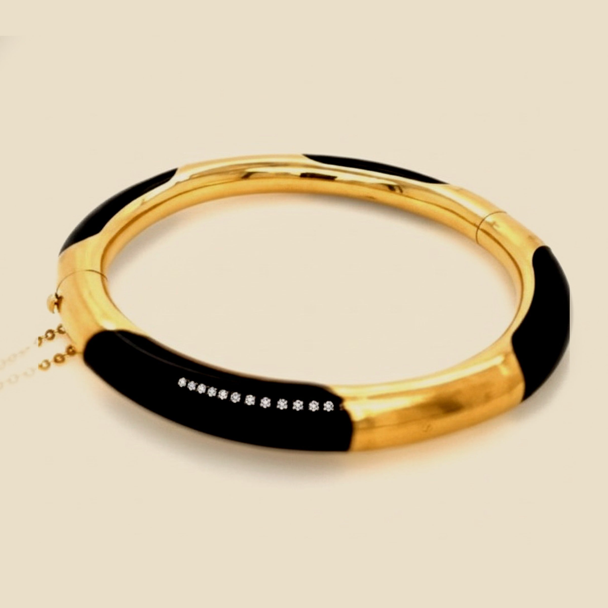 Yellow Gold Onyx Bangle Bracelet