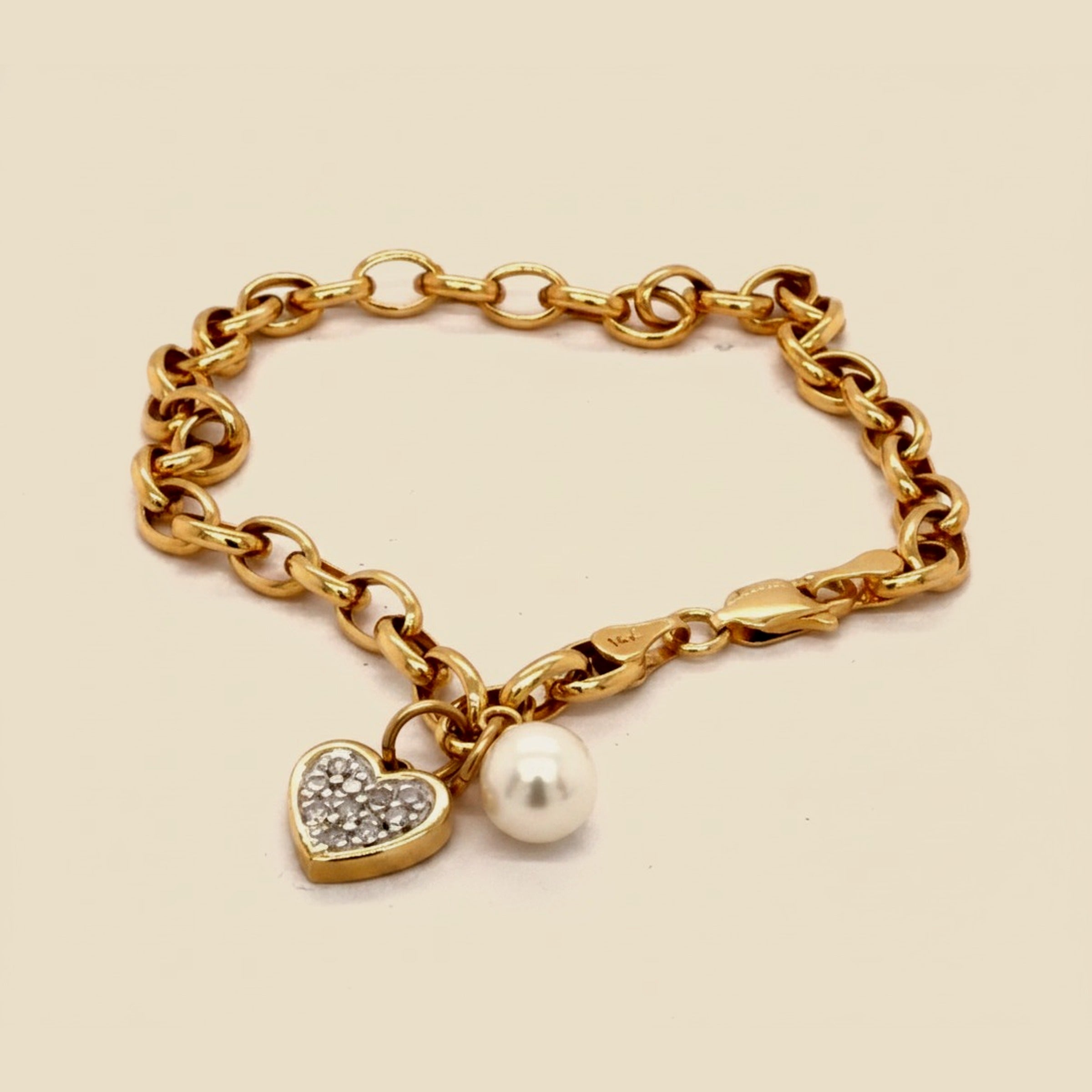 Yellow Gold Oval Link Charm Bracelet