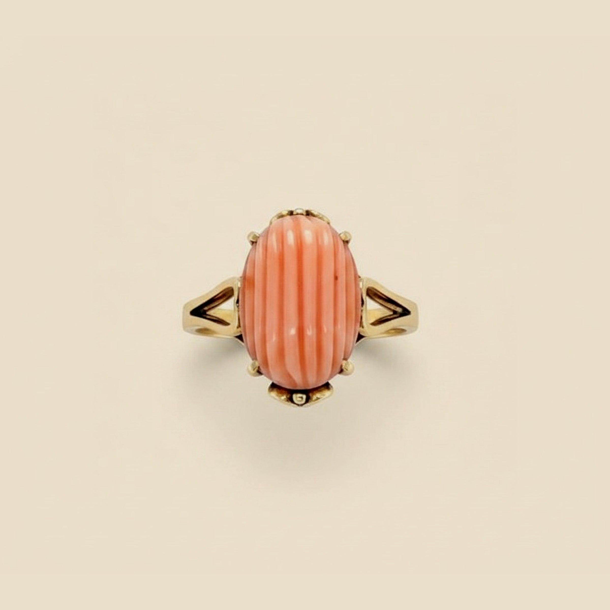 Yellow Gold Pink Coral Ring