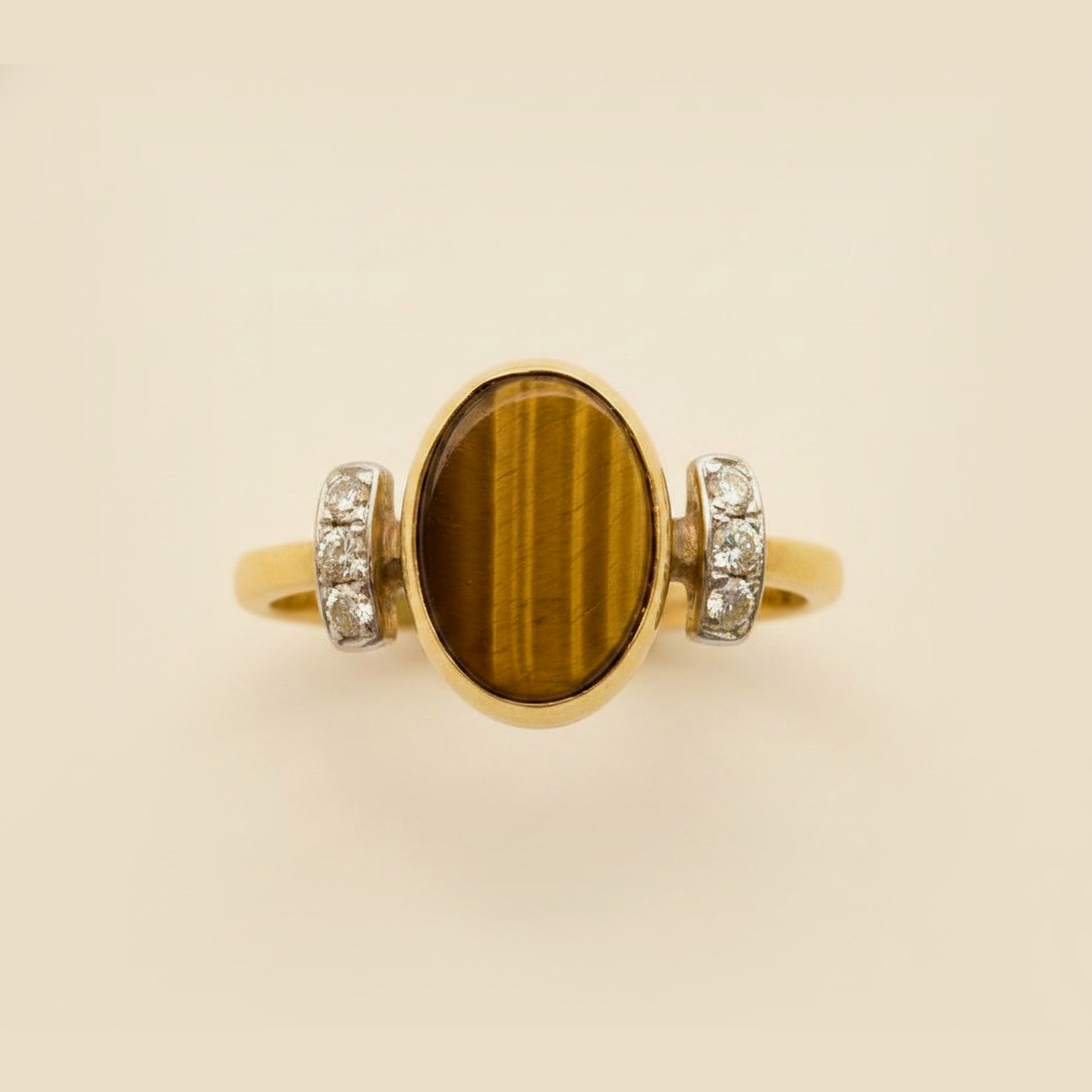 Yellow Gold Ring with Tiger's Eye Stone & Diamonds – Empire Diamond – view 2