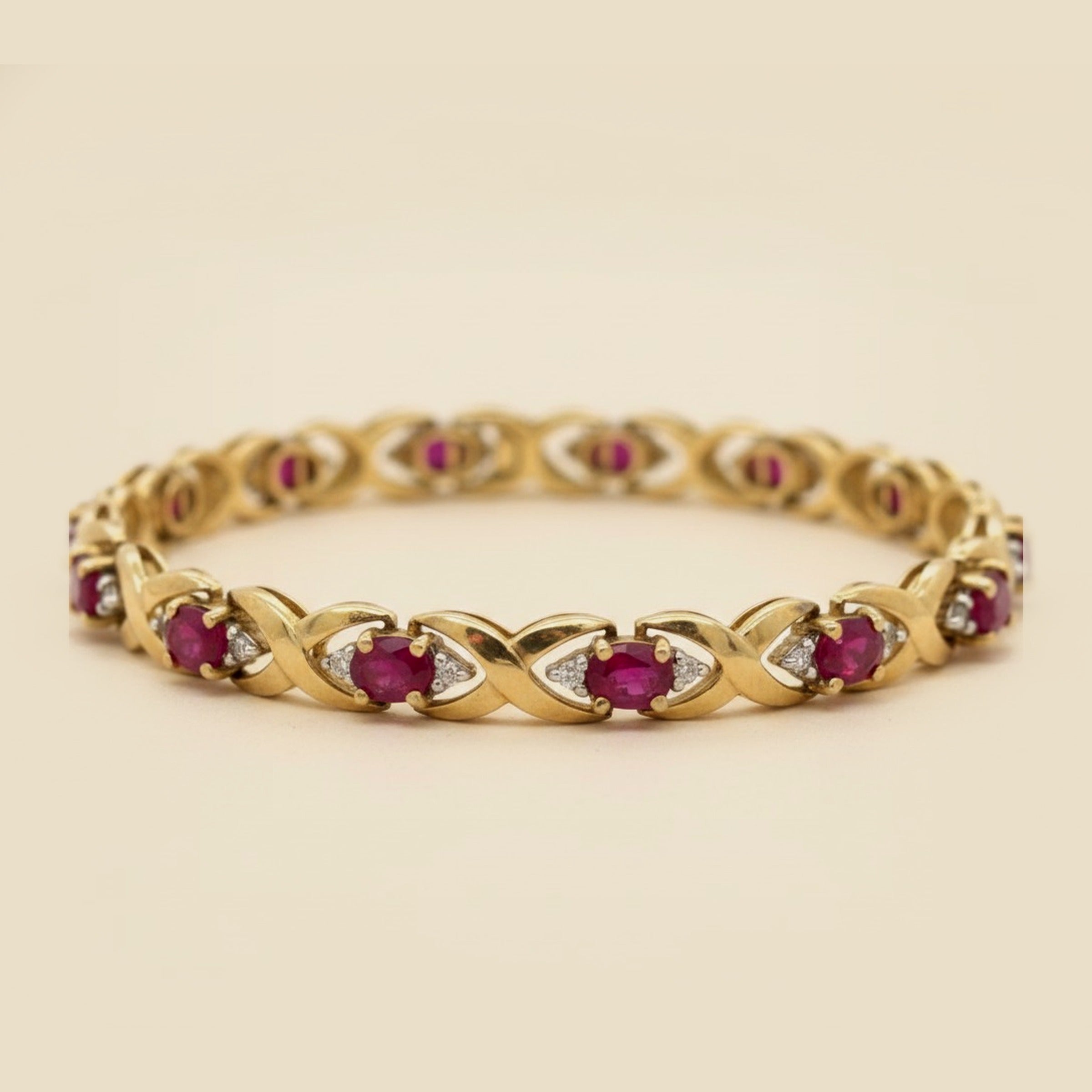 Yellow Gold Ruby & Diamond "X" Link Bracelet