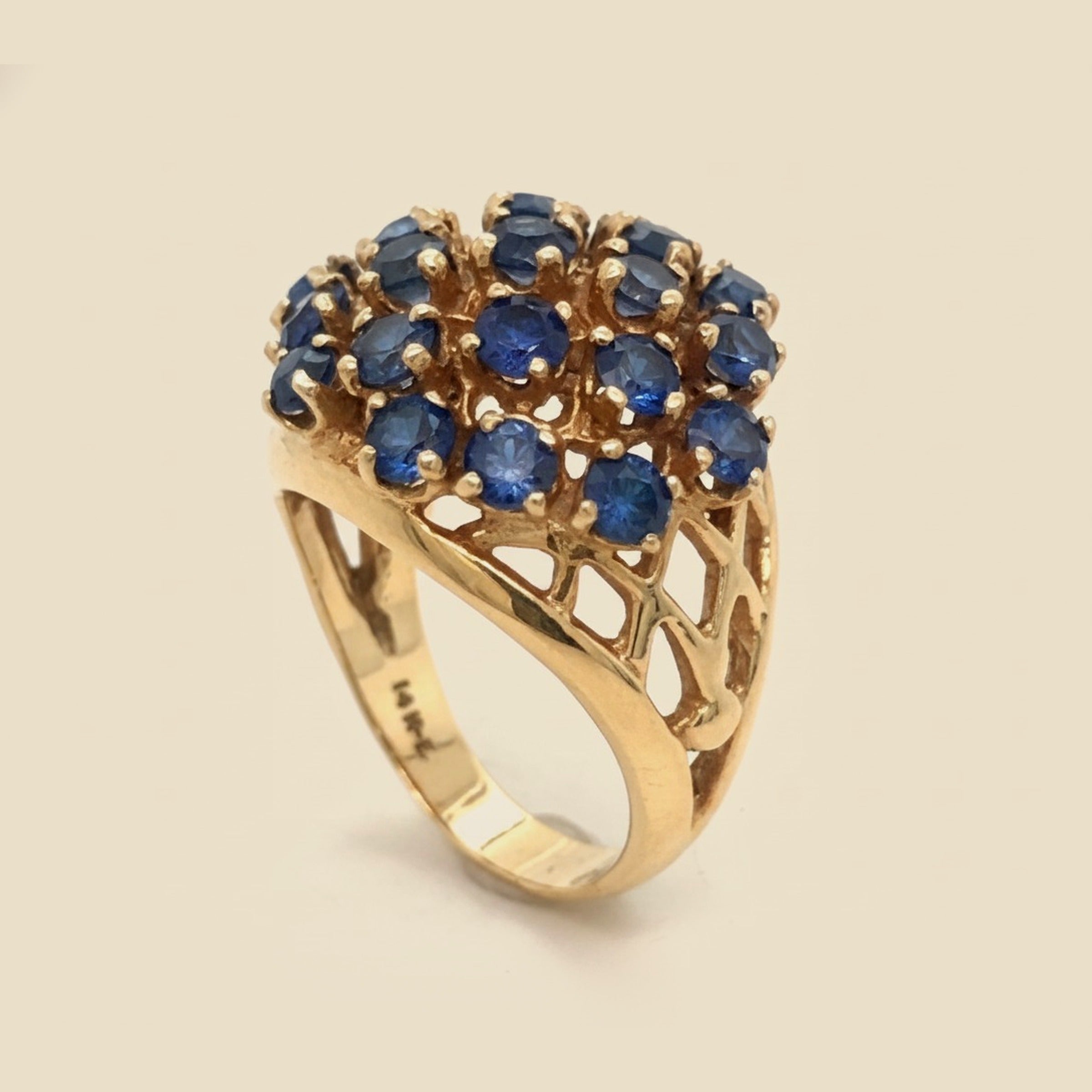 Yellow Gold Sapphire Cluster Dome Ring