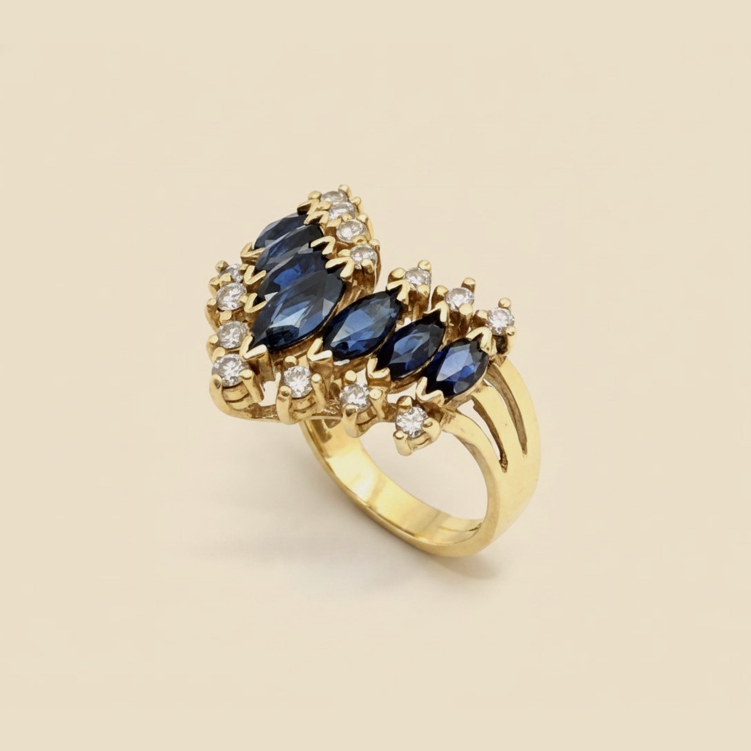 Yellow Gold Sapphire & Diamond Cocktail Ring – Empire Diamond