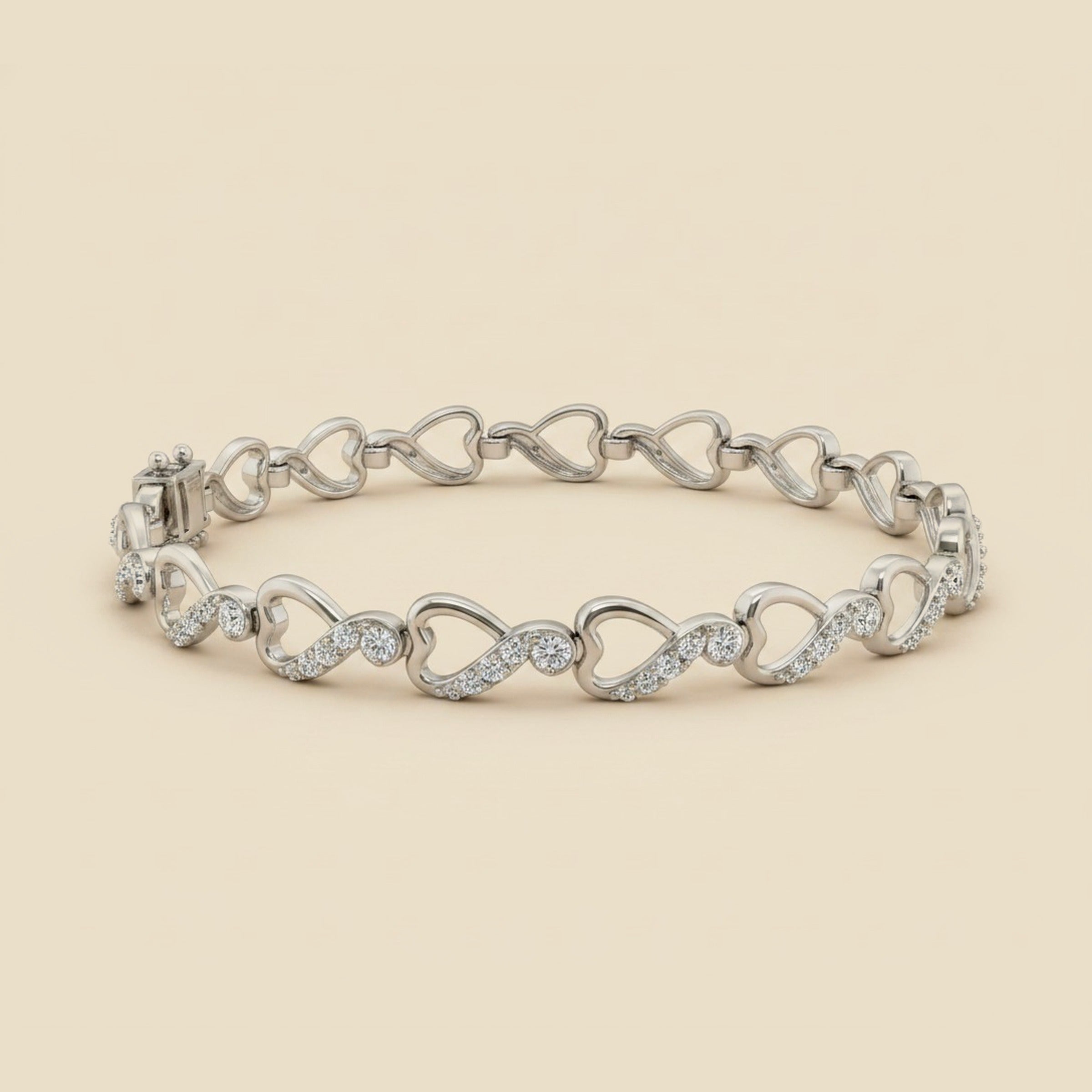 10k White Gold Diamond Heart Link Bracelet