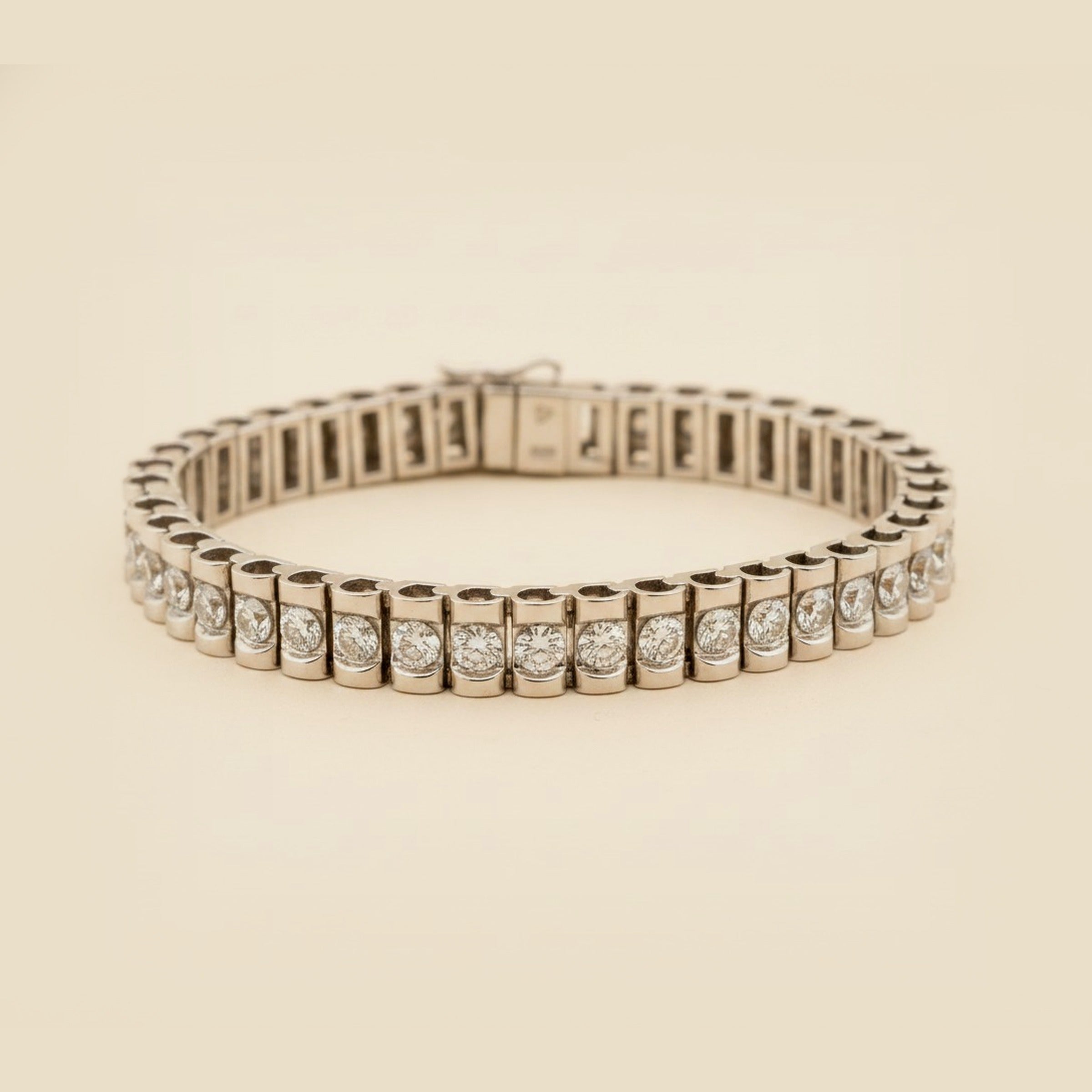 14K WHITE GOLD DIAMOND BARREL LINK BRACELET