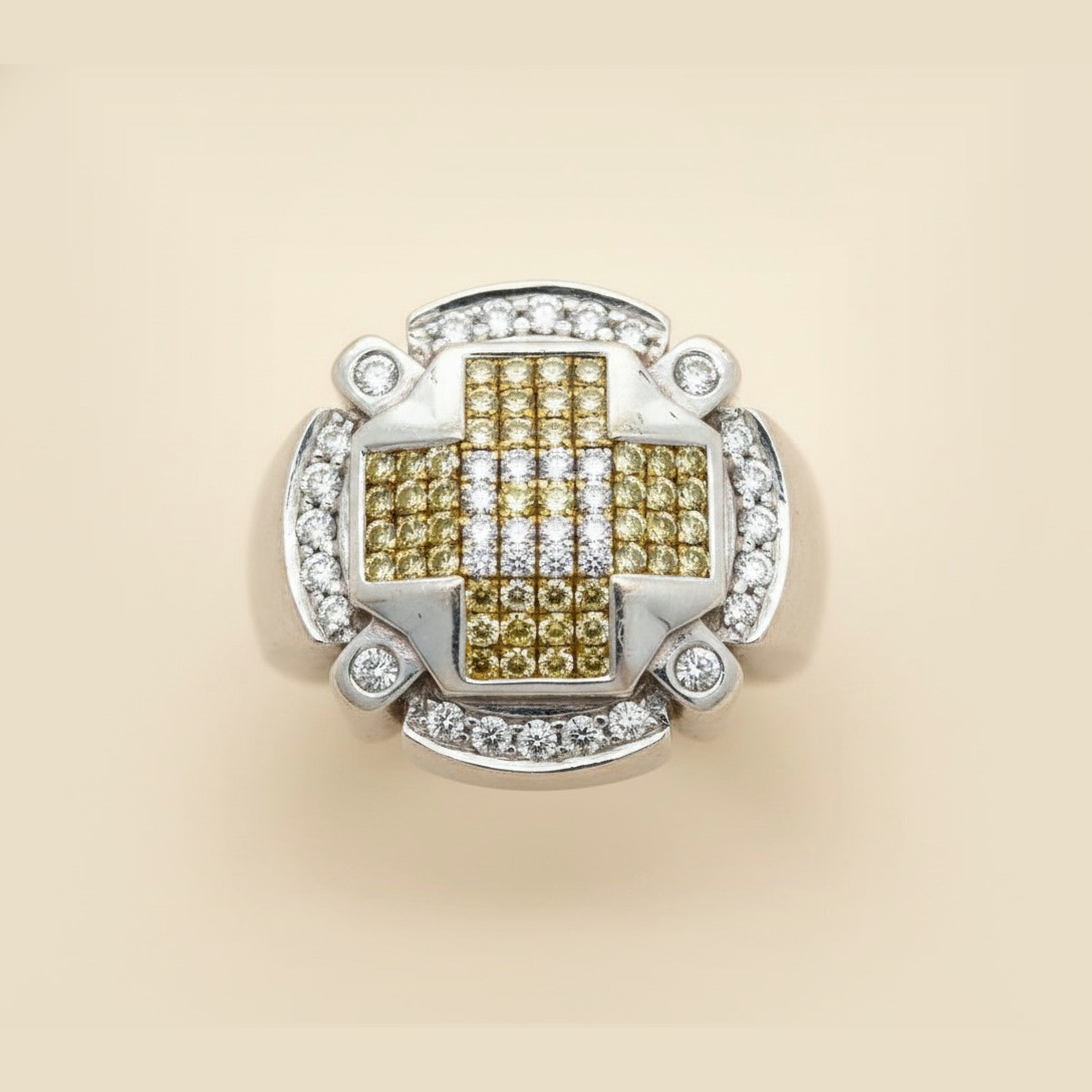 14k White Gold Diamond Cluster Shield Ring