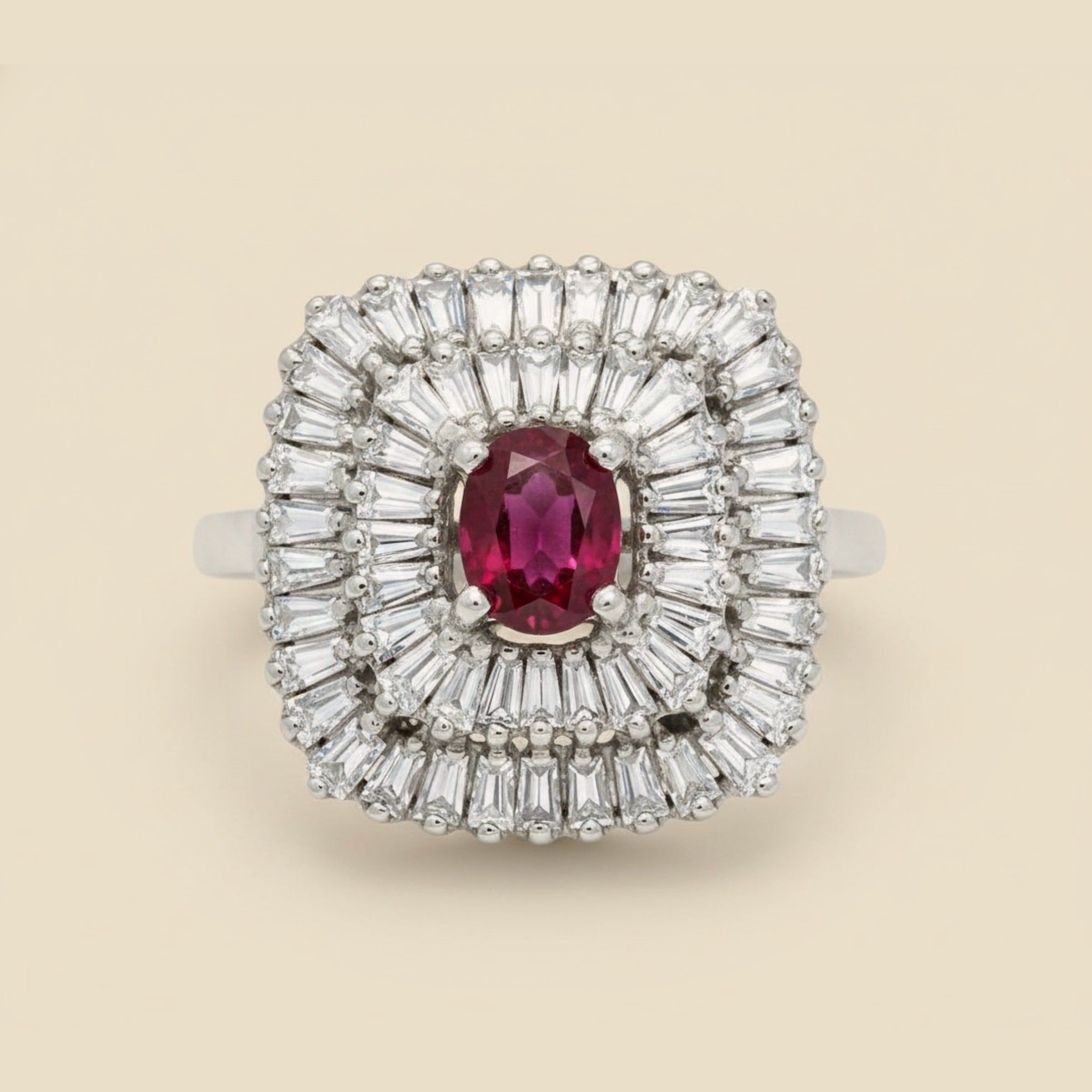 14k White Gold Ruby Diamond. Cocktail Ring