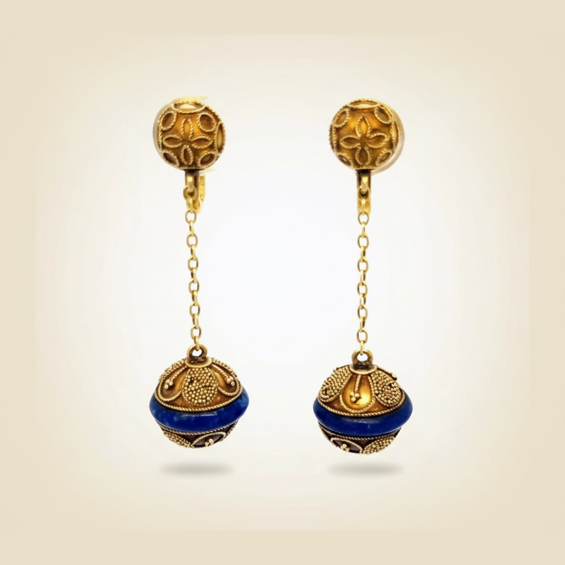 14K Yellow Gold Dangling Ball Earrings