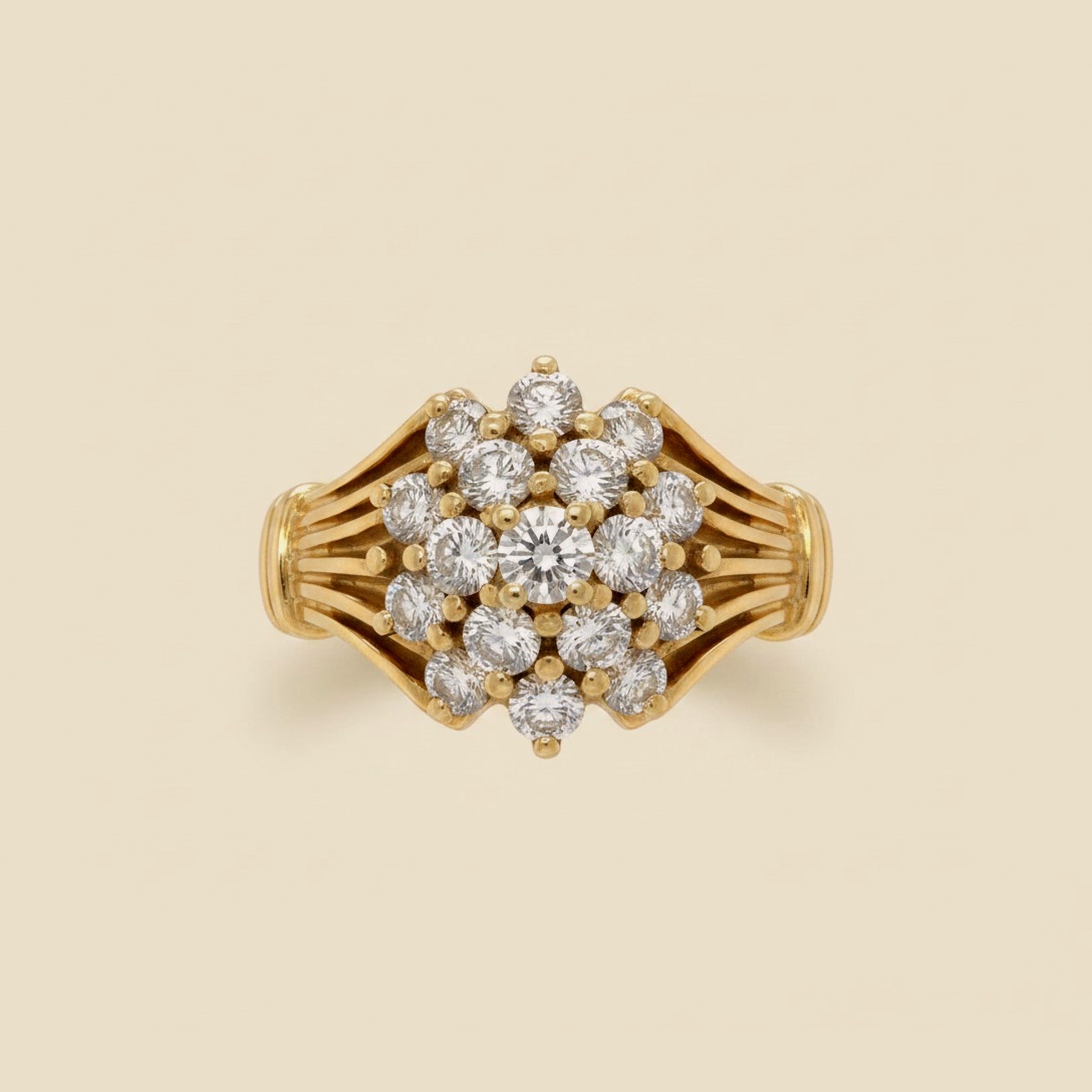 14K Yellow Gold Diamond Cluster Ring