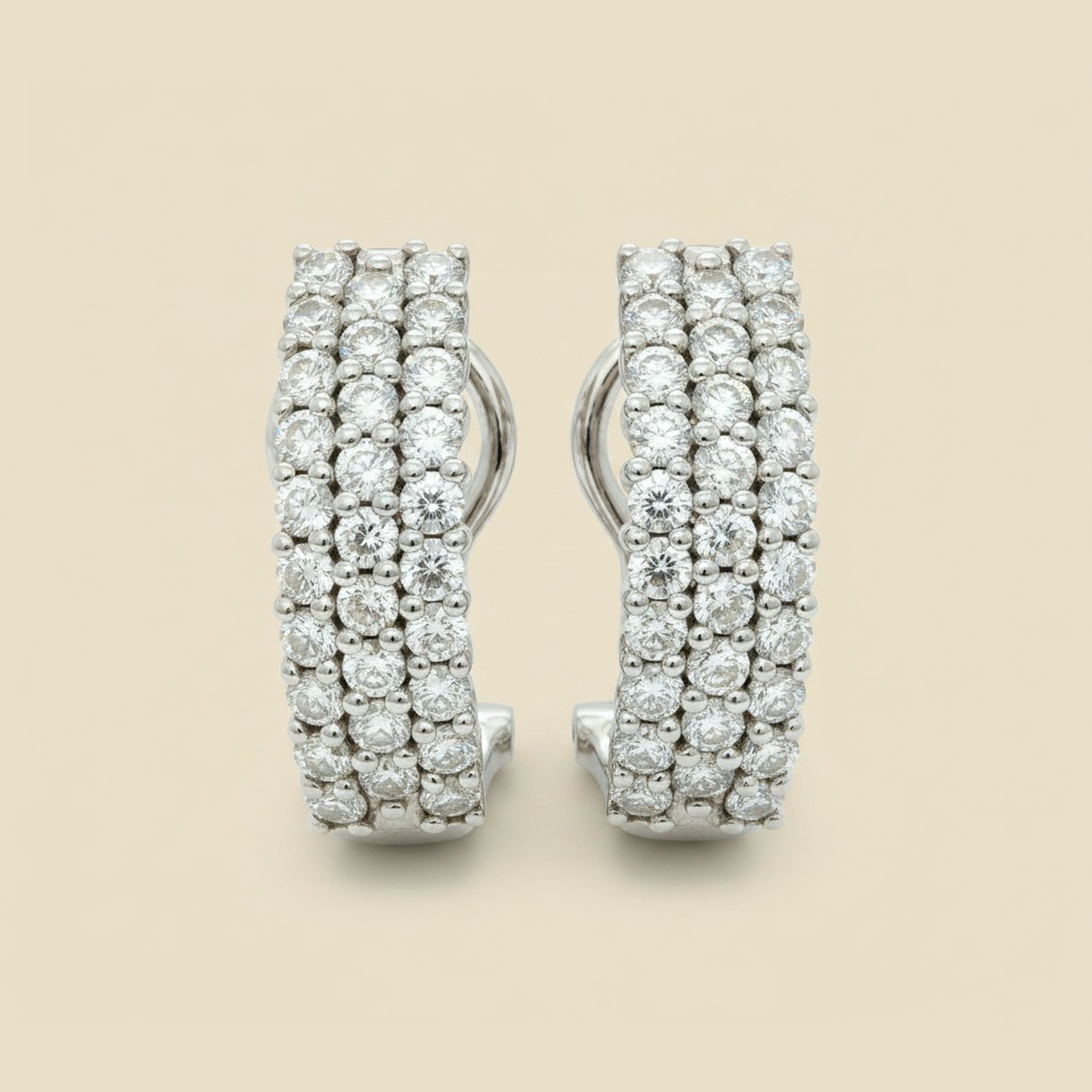 18K 3-Row Diamond J-Hoop Earrings – Empire Diamond