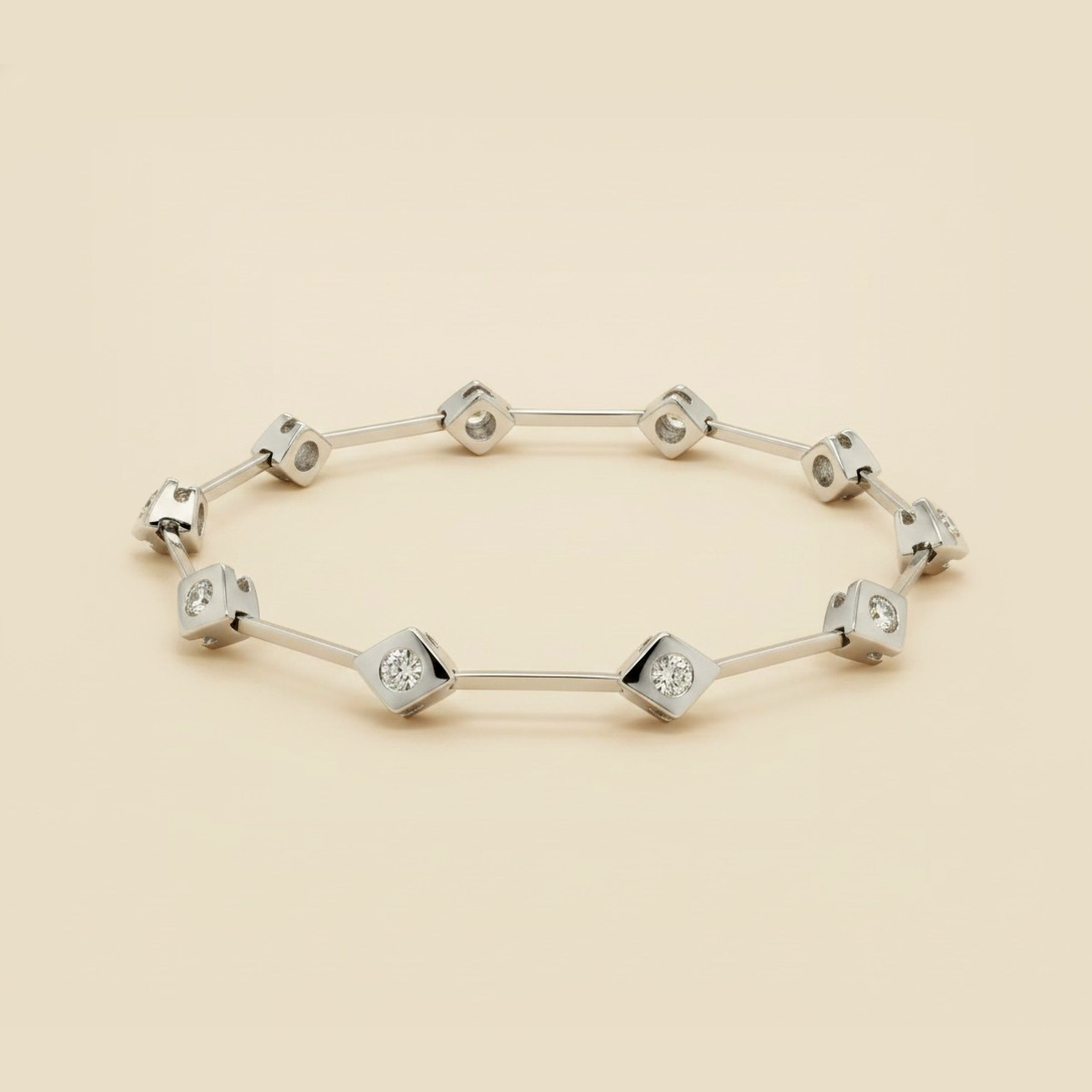 18k White Gold Diamond & Gold Bar Link Bracelet