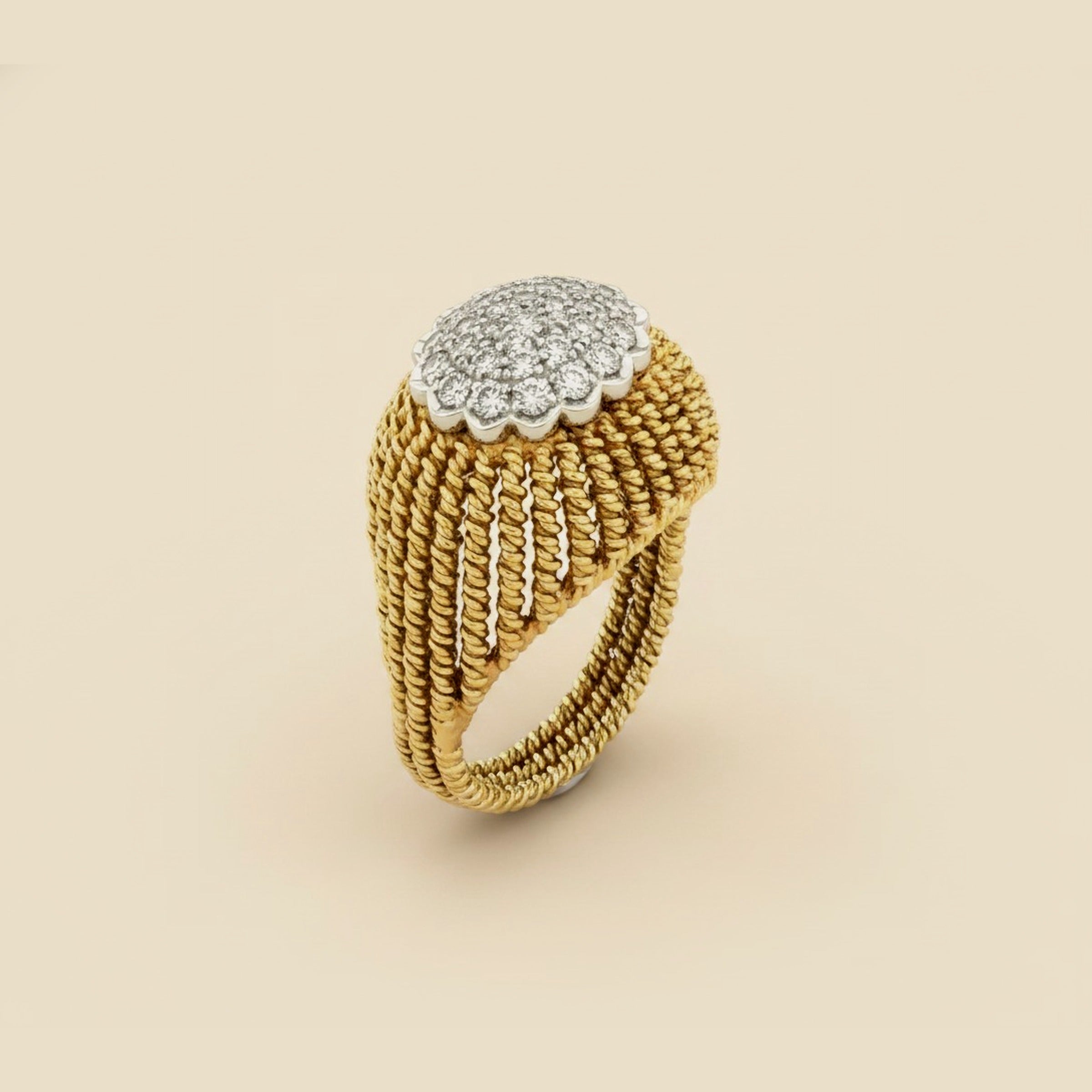 18K Yellow Gold Braided Diamond Cluster Ring