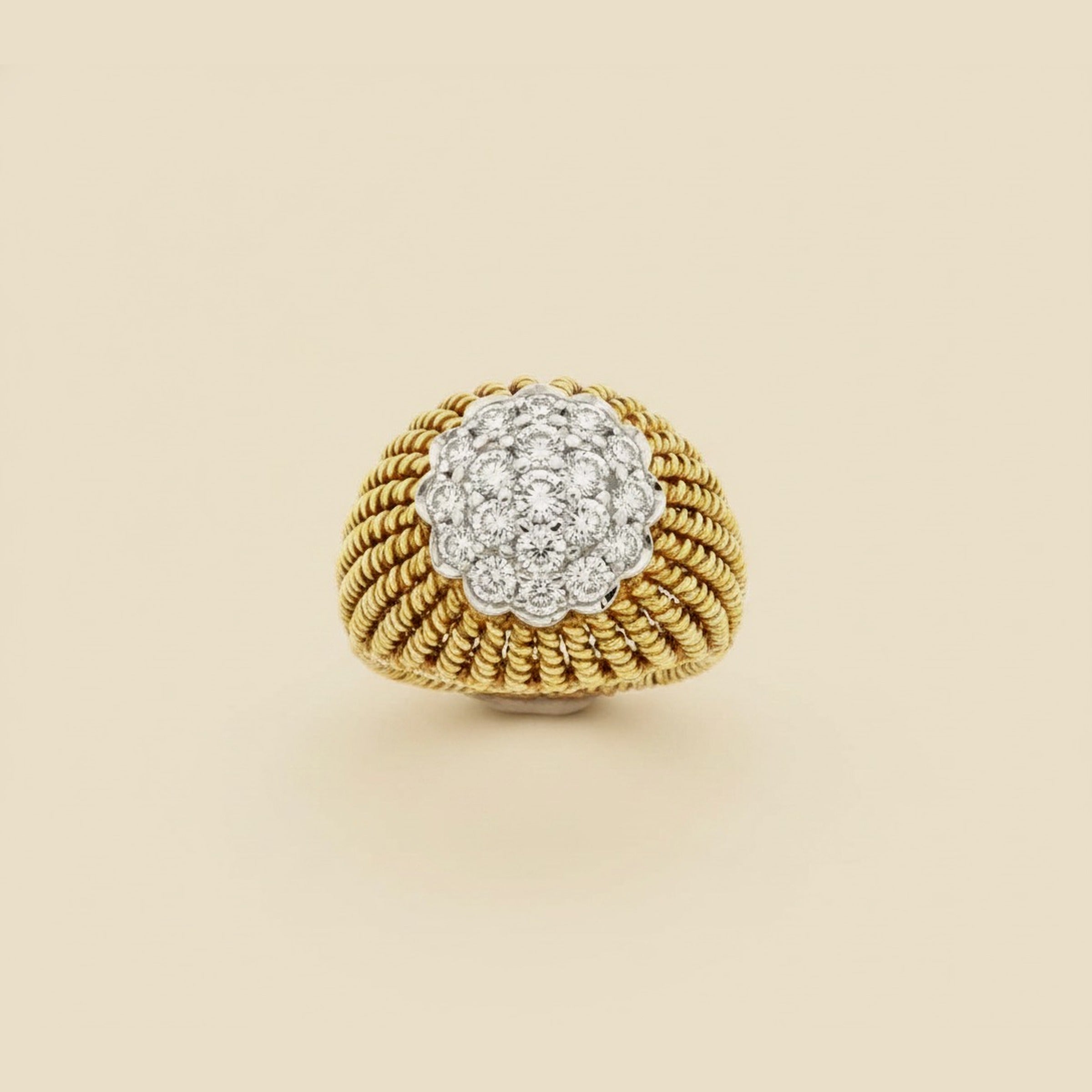 18K Yellow Gold Braided Diamond Cluster Ring