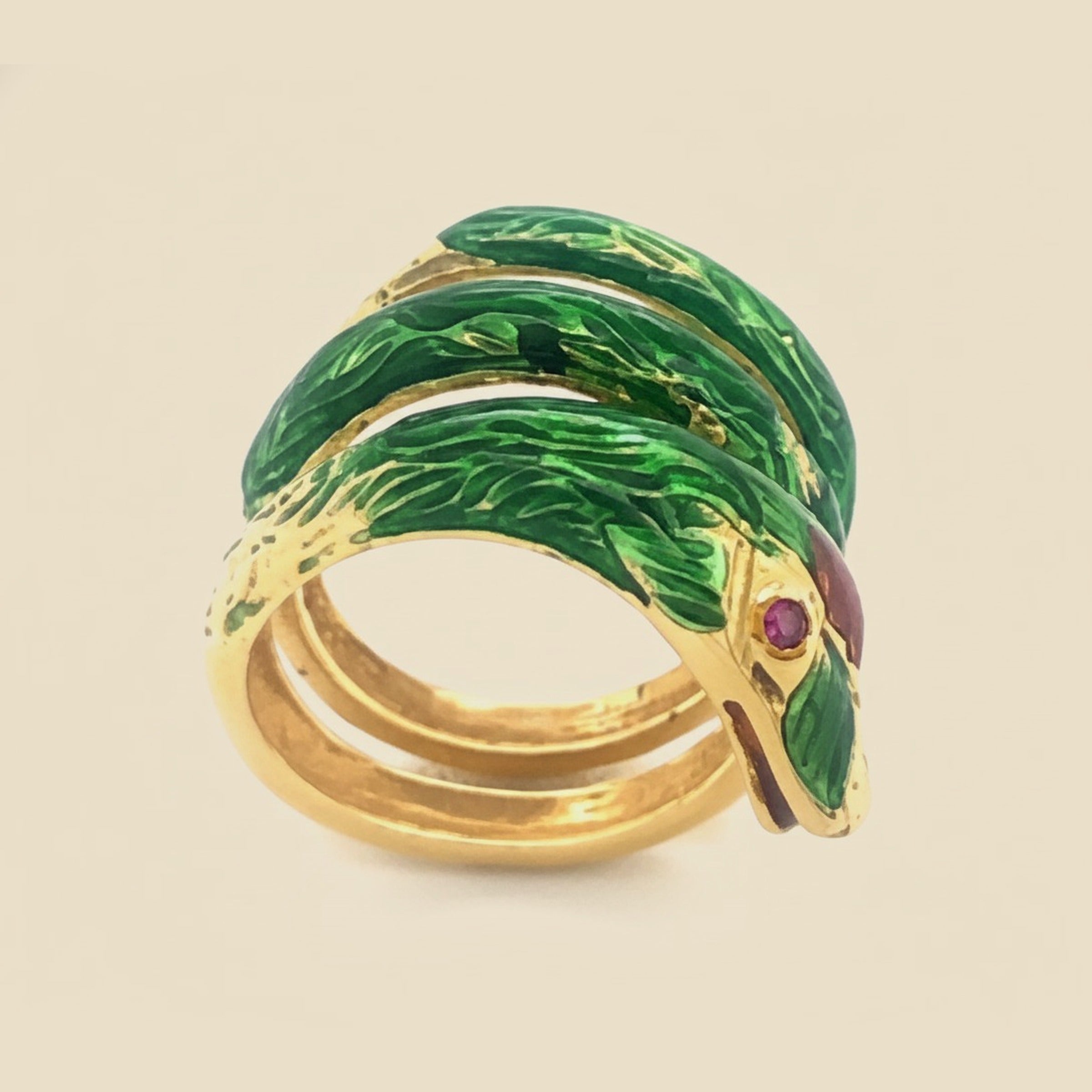 18k Yellow Gold Enamel Snake Ring