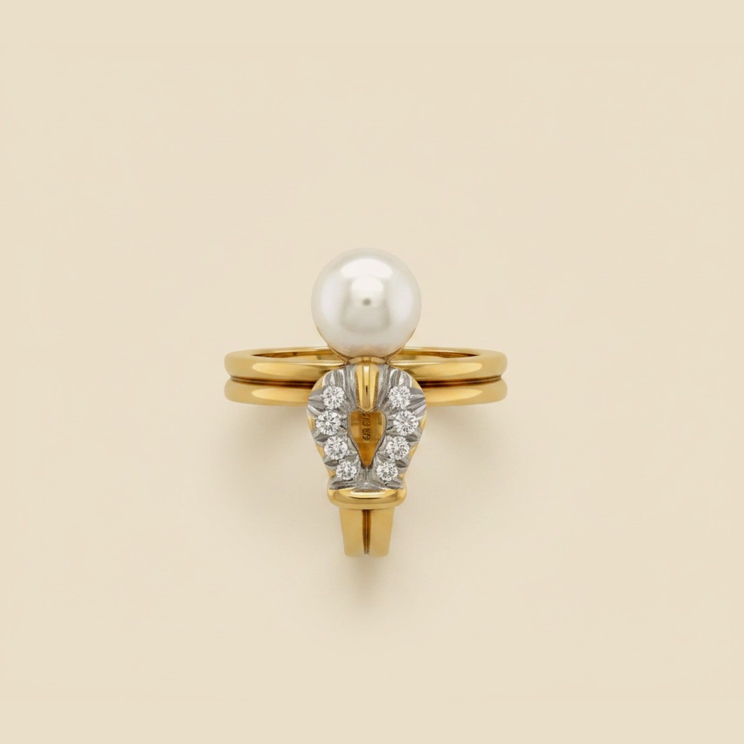 18k Yellow Gold Pearl & Diamond Cocktail Ring