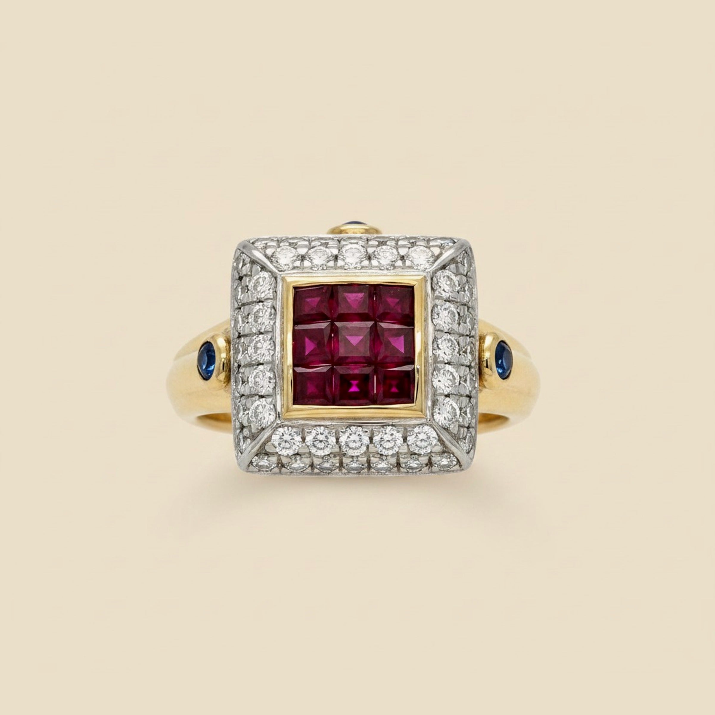 18k Yellow Gold & Platinum Ruby/Pave Diamond Cocktail Ring