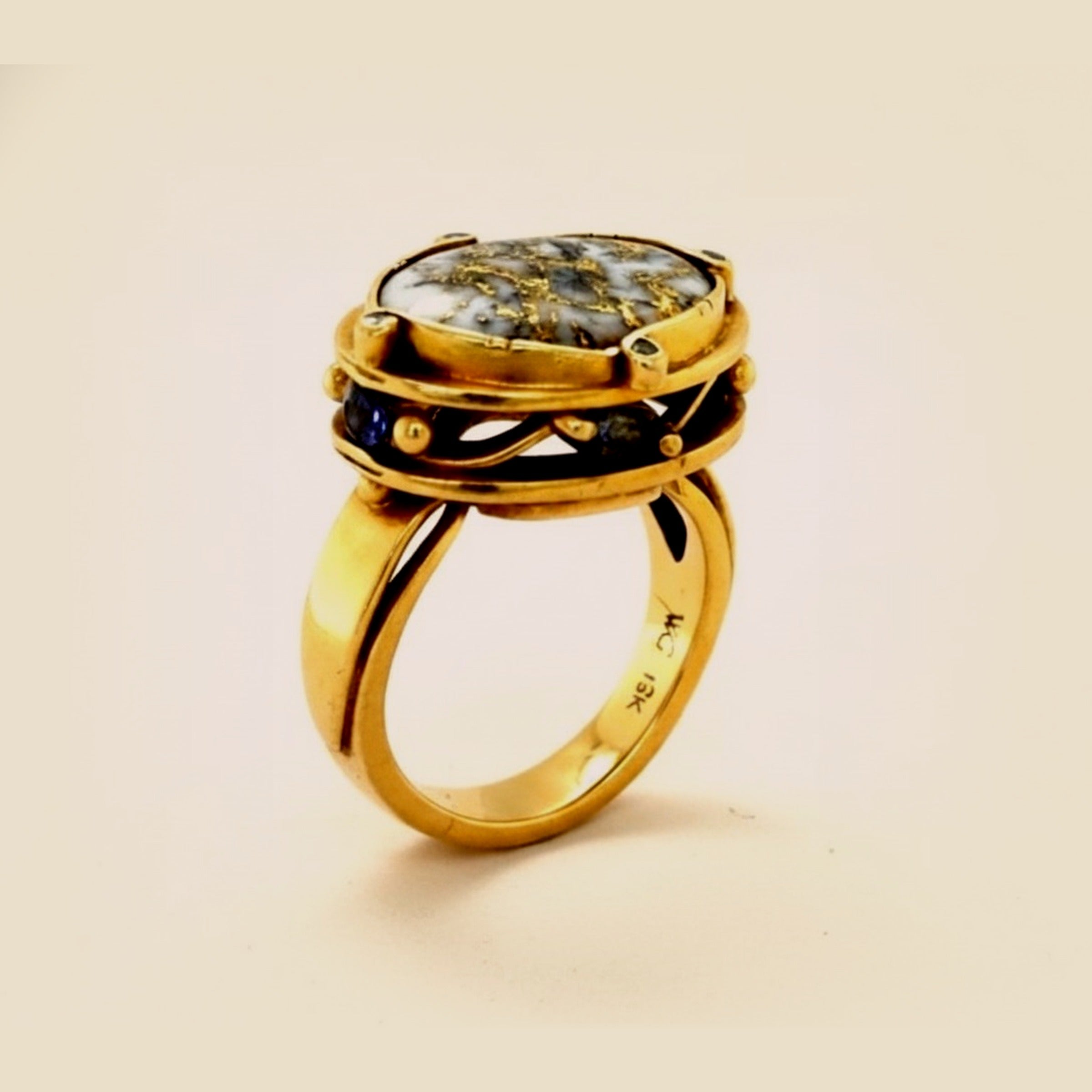 18k Yellow Gold Speckled Gold Quartz Ring