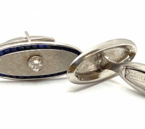 Lucien Piccard White Gold Diamond & Sapphire Men's Dress Set – Empire Diamond – view 2