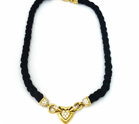 Black Braided Cord Diamond Heart Necklace – Empire Diamond – view 2
