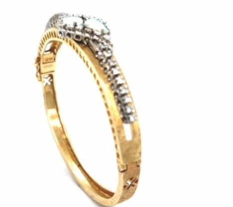 Yellow Gold Opal & Diamond Bangle Bracelet – Empire Diamond – view 2